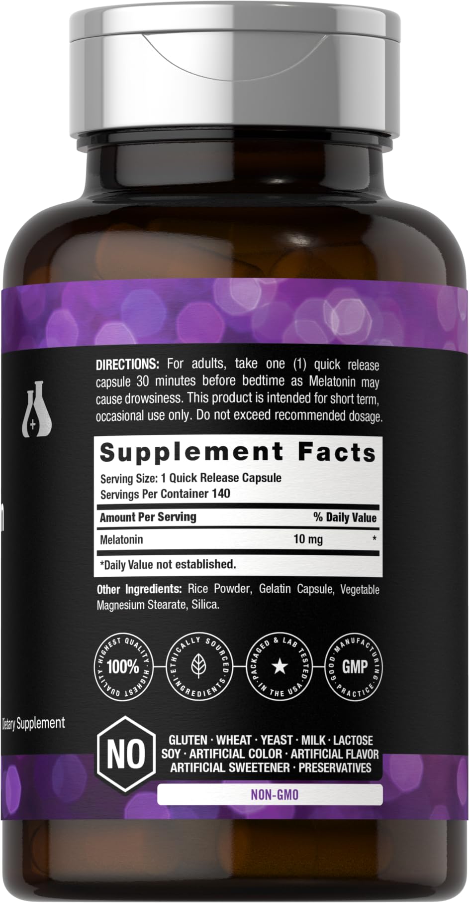 Horbäach Melatonin 10mg capsules side view with packaging
