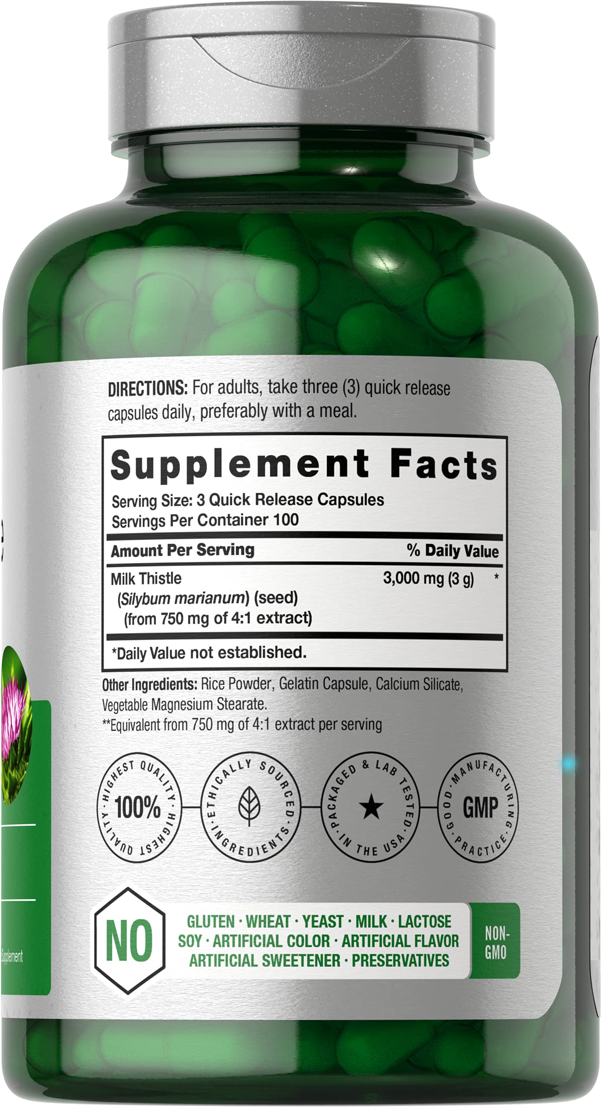Horbäach Milk Thistle Supplement 1000mg capsules close-up