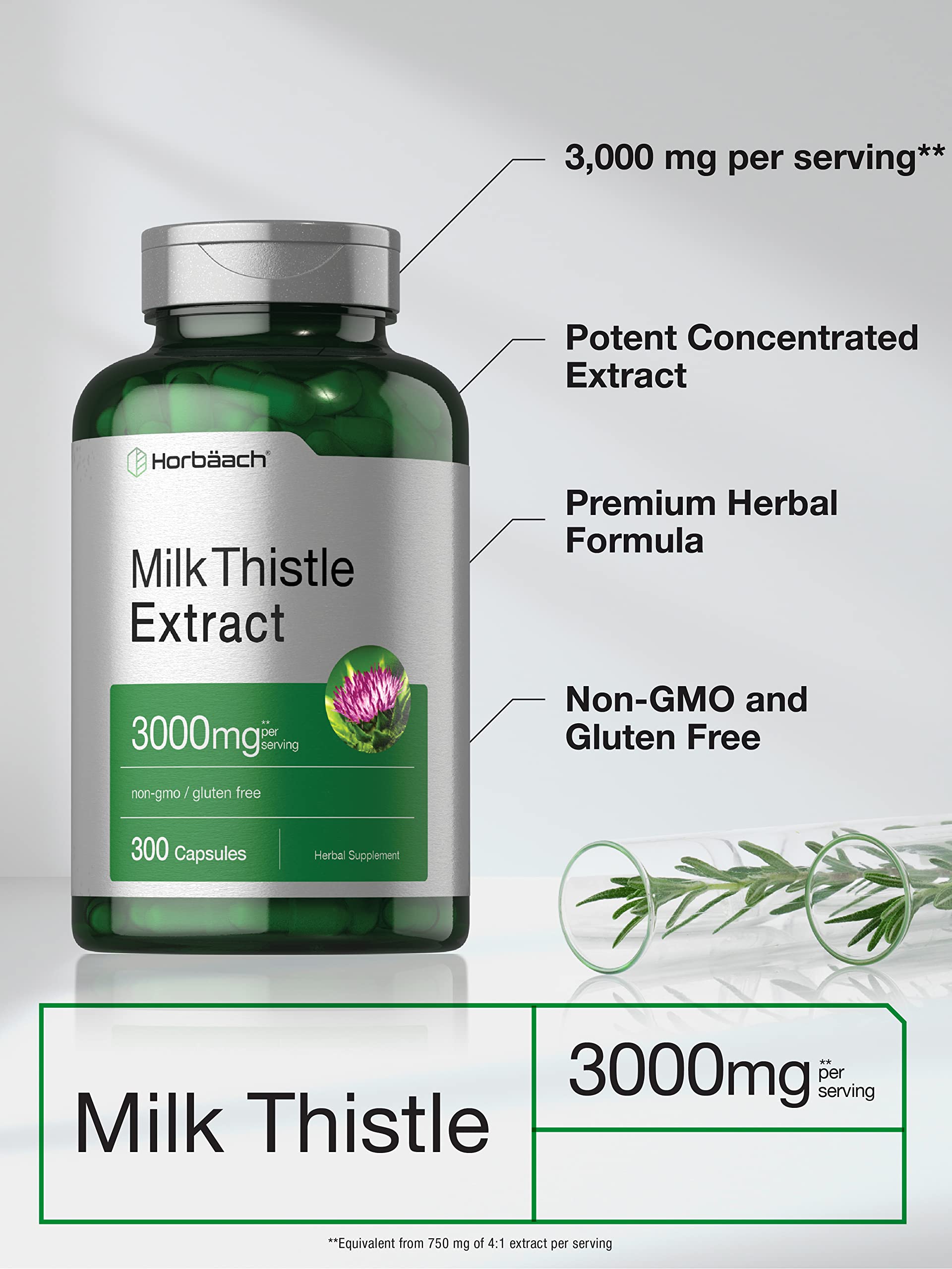 Horbäach Milk Thistle Supplement 1000mg side view of bottle