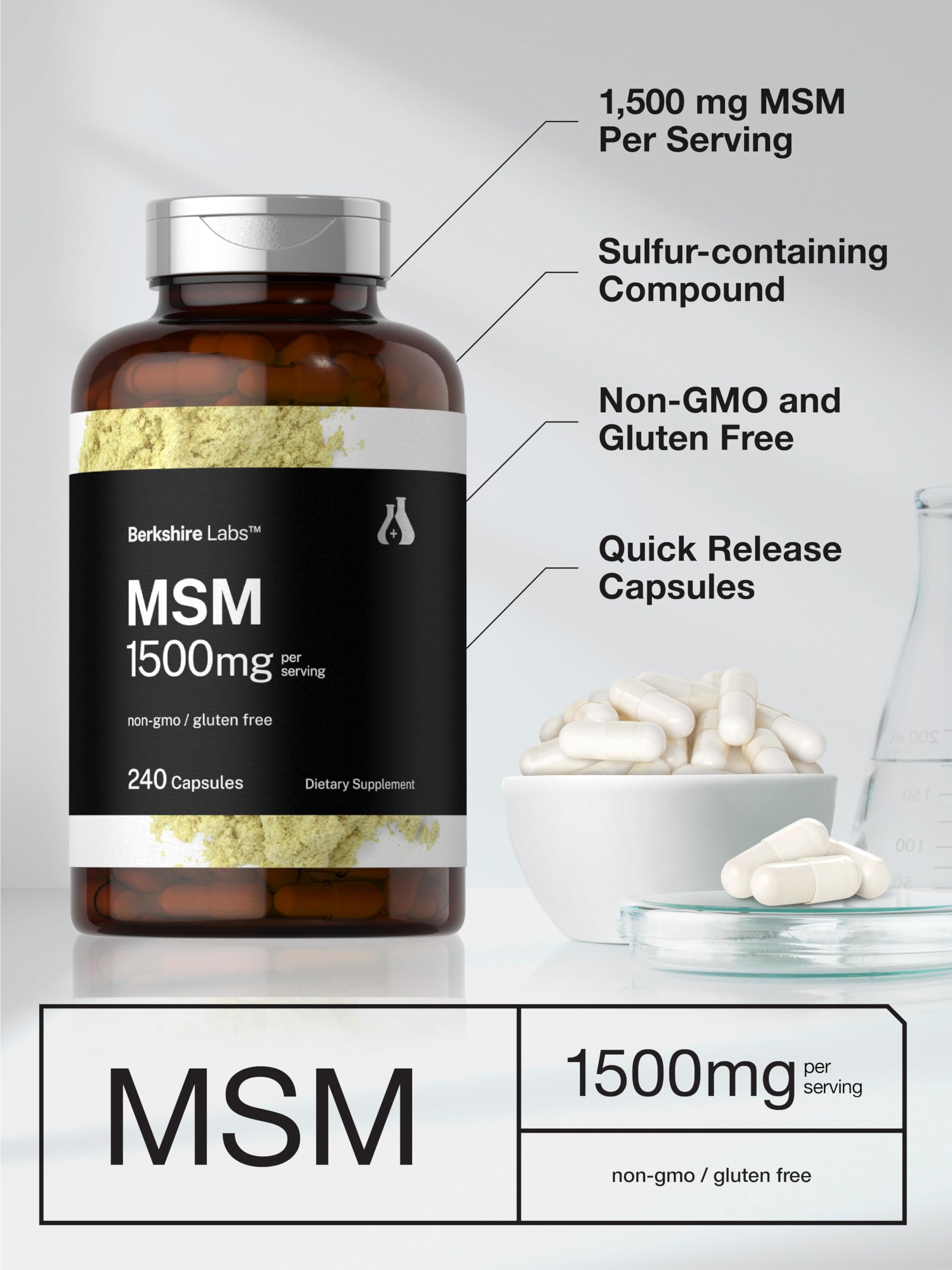 Horbäach MSM 1500mg capsules opened bottle with capsules