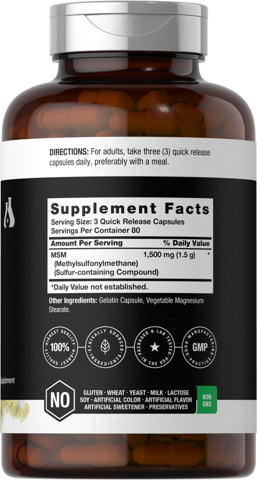 Horbäach MSM 1500mg capsules side view showing capsule details