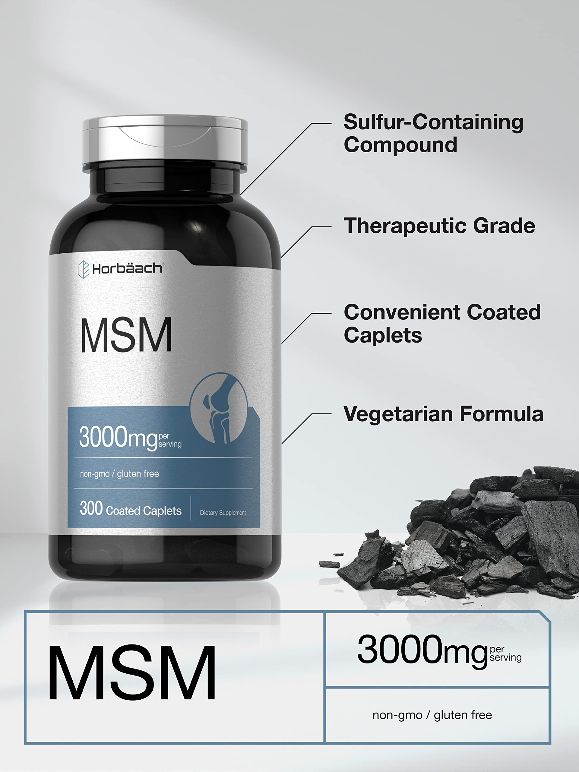 Horbäach MSM Supplement 3000mg back view with ingredient list