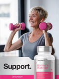 Horbäach Multi for Women 50+ bottle with a glass of water