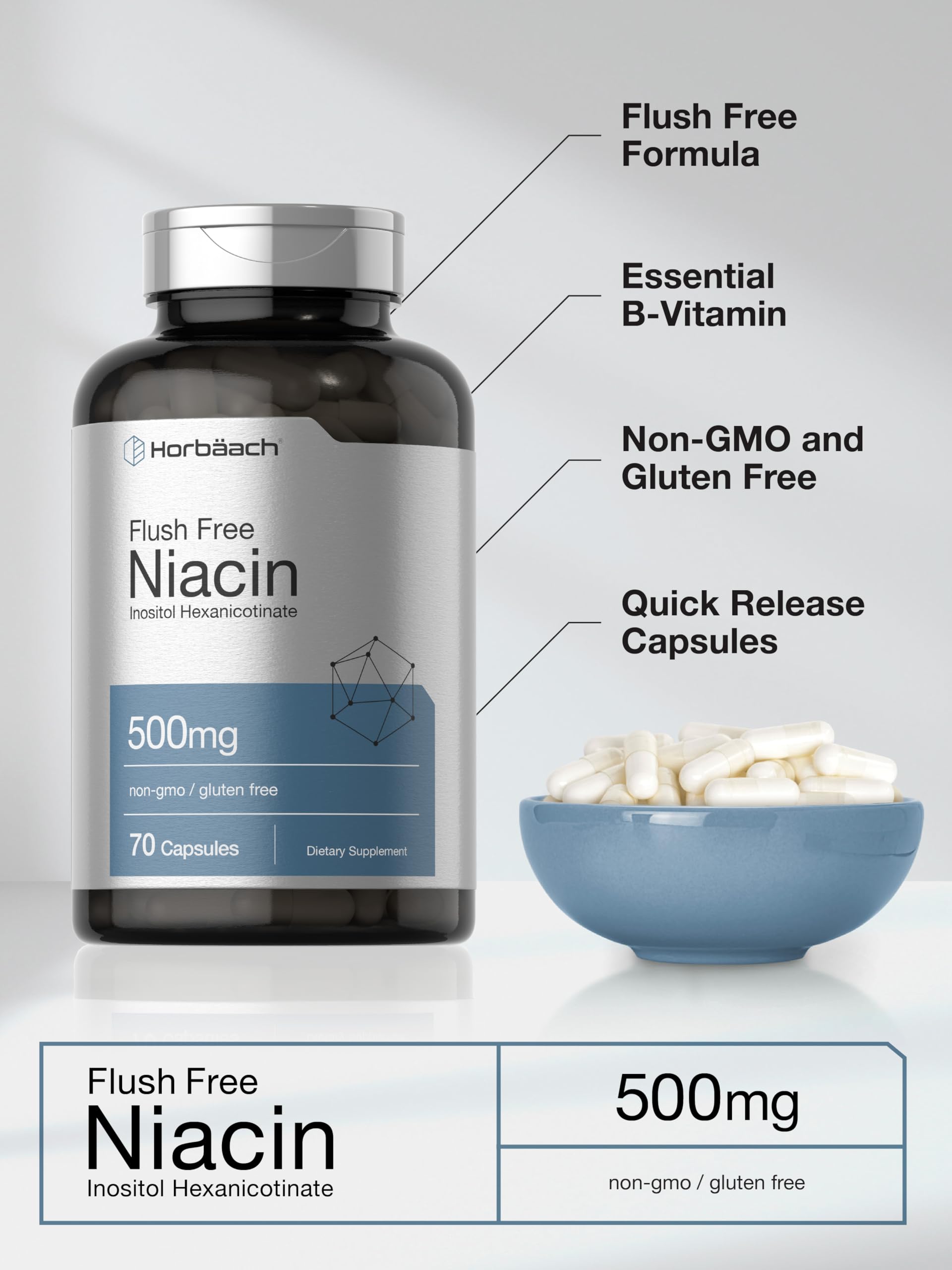 Horbäach Niacin B3 Supplement bottle side view