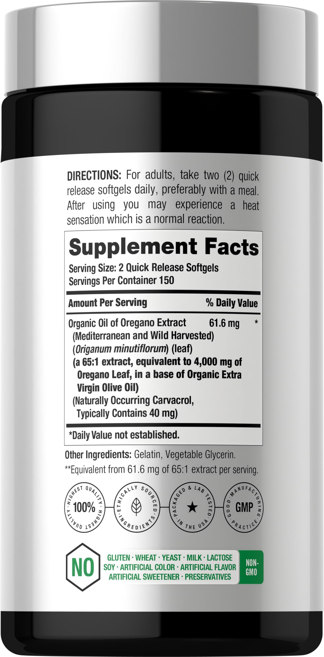 Horbäach Oil of Oregano Softgels 150mg side view