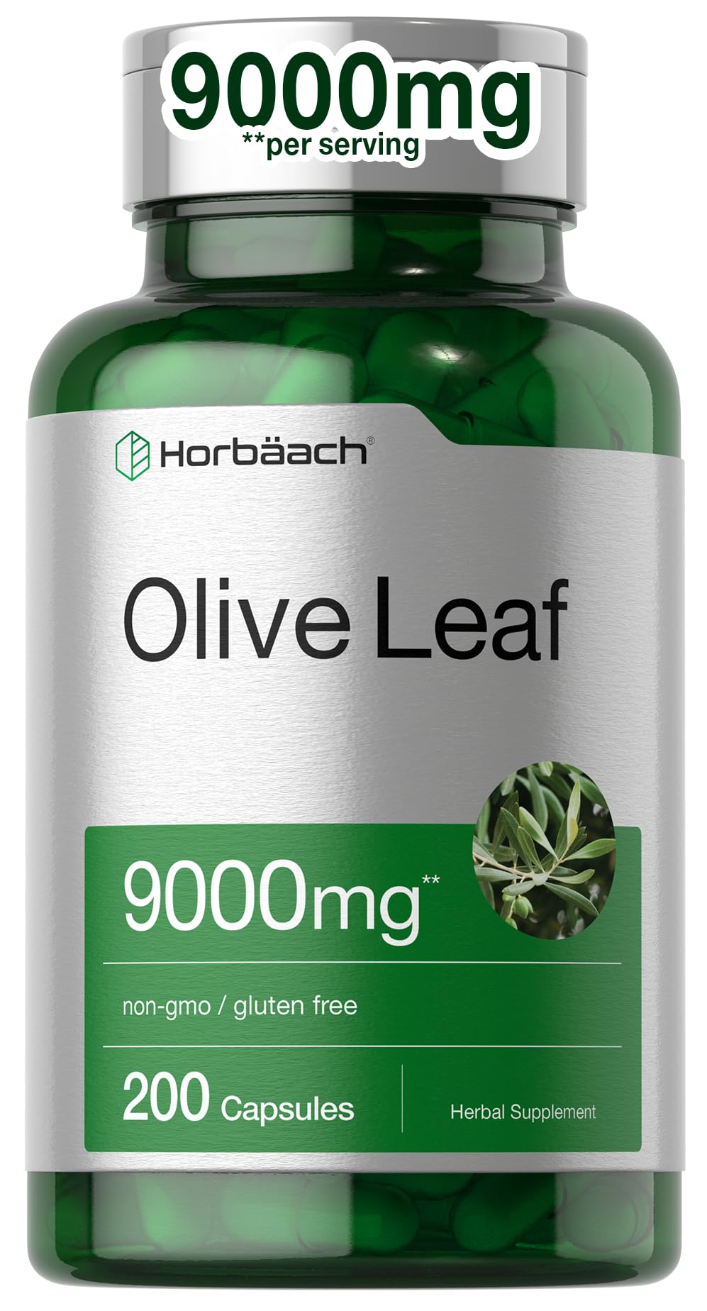 Horbäach Olive Leaf Extract 150mg Oleuropein supplement front view