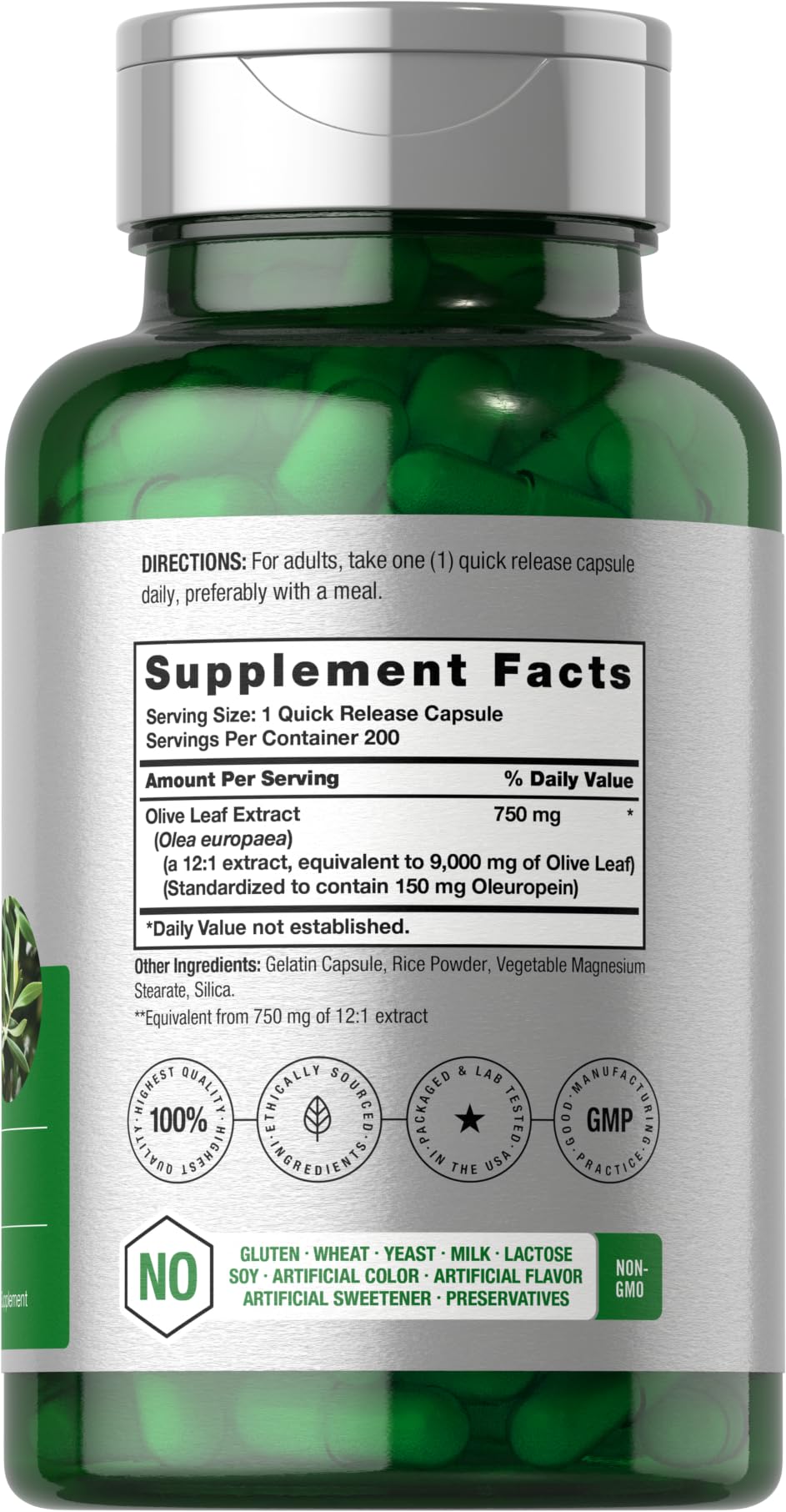 Horbäach Olive Leaf Extract capsule bottle with label