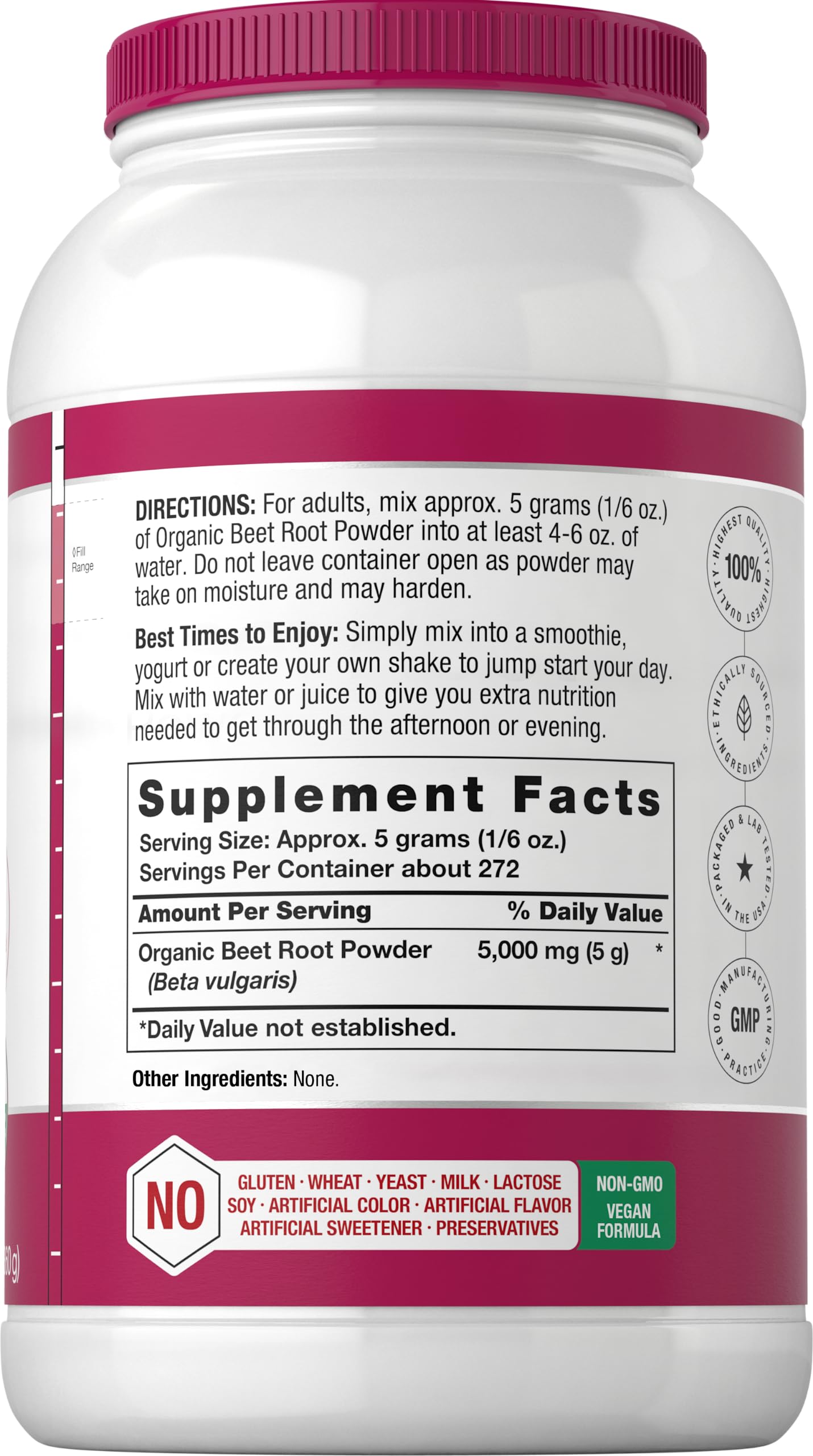 Horbäach Organic Beet Root Powder back view with ingredient list