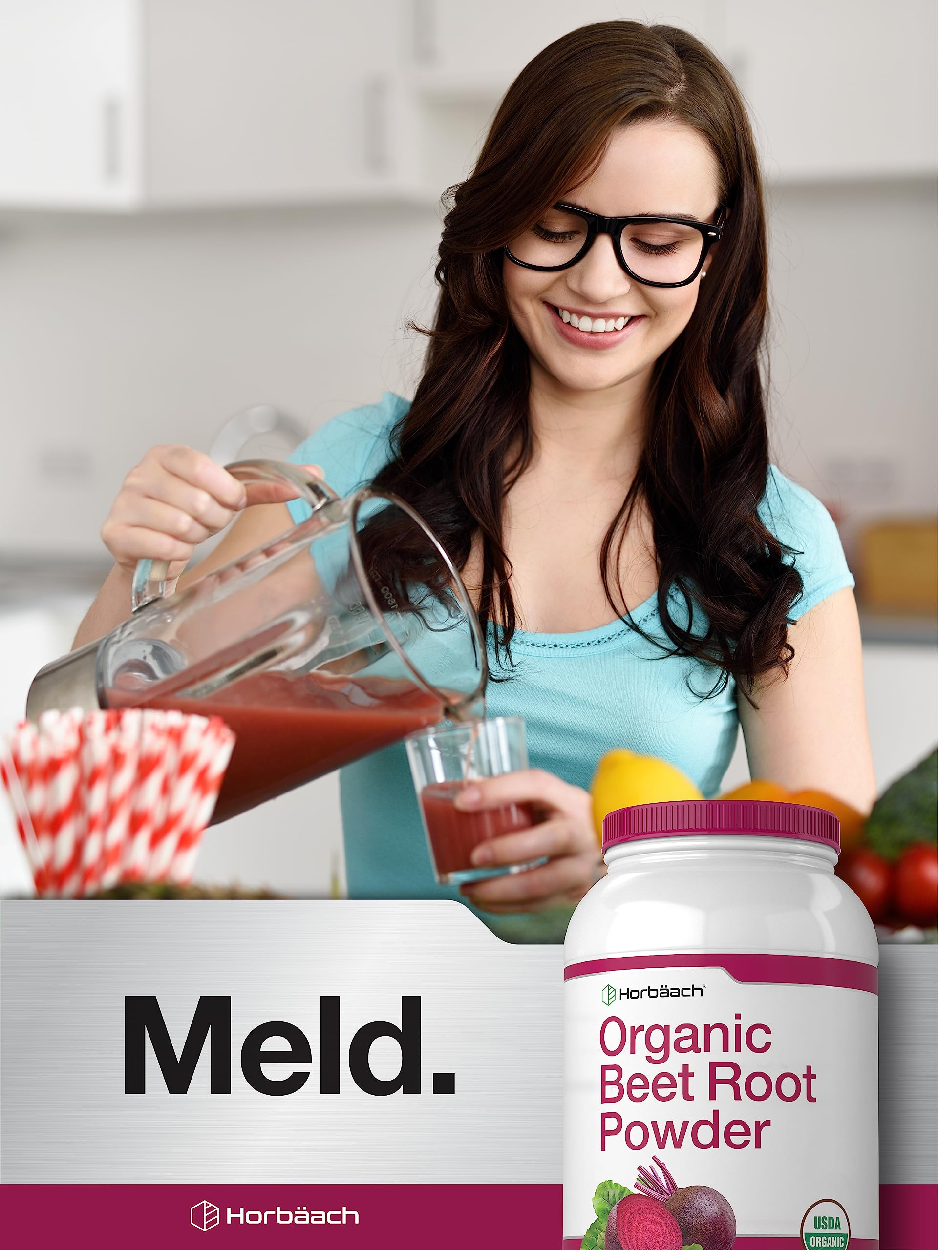 Horbäach Organic Beet Root Powder packaging with a measuring scoop