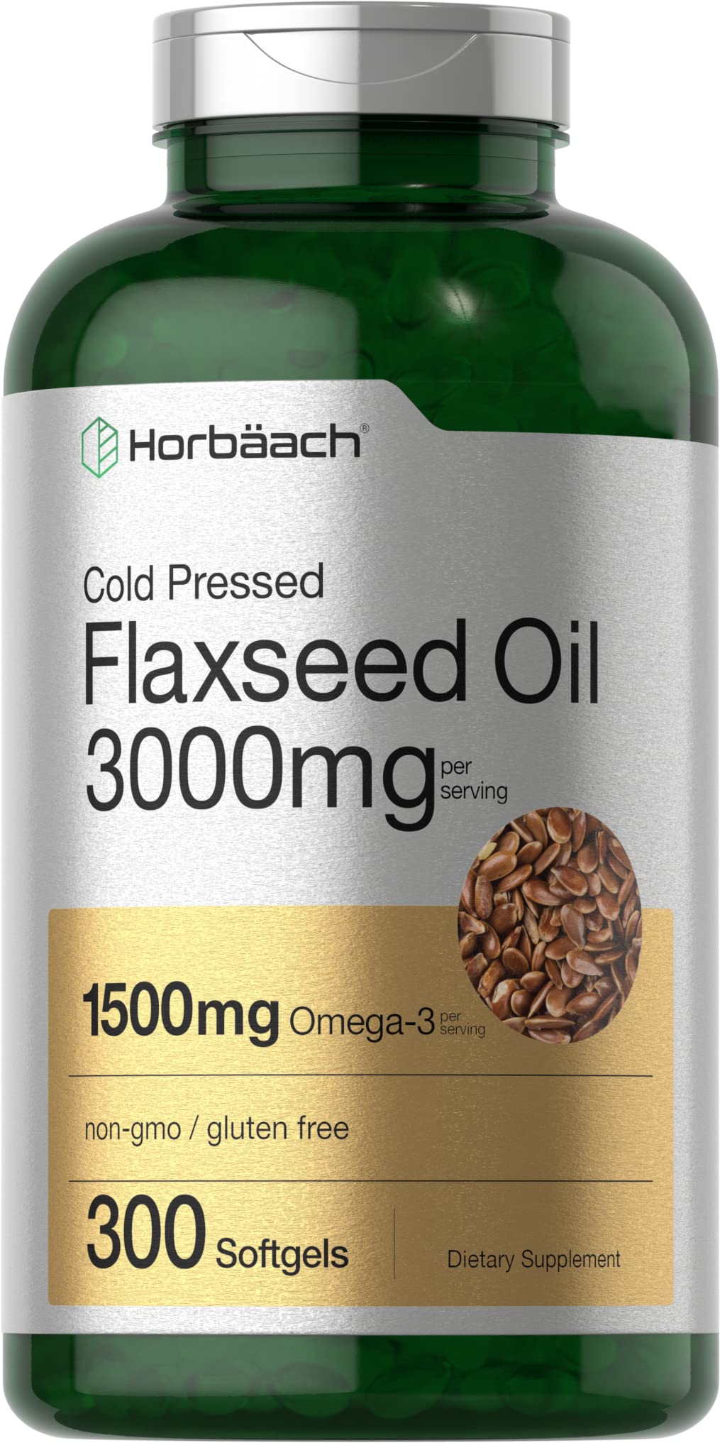 Horbäach Organic Flaxseed Oil 3000mg Softgels front view