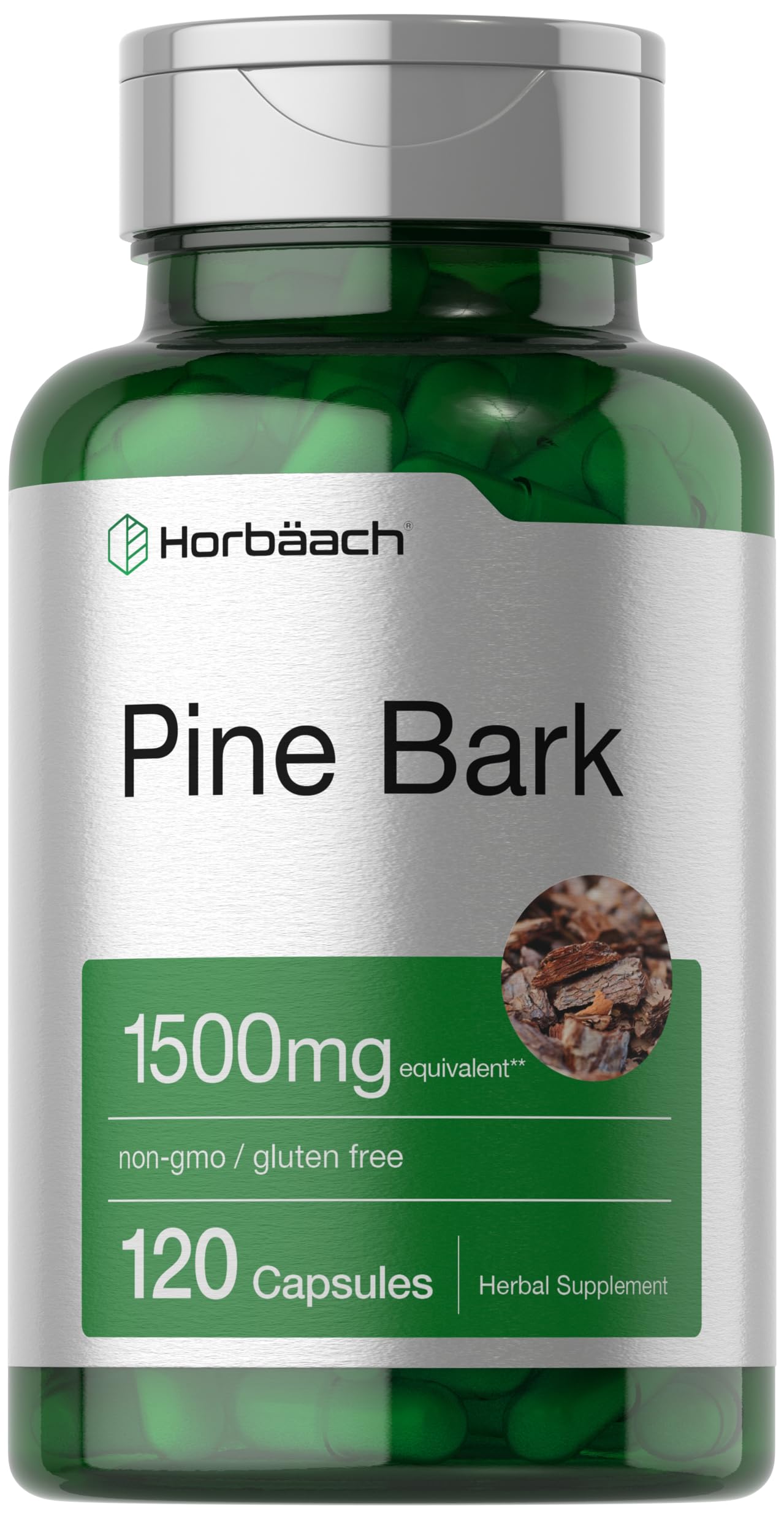 Horbäach Pine Bark Extract Capsules front view with packaging