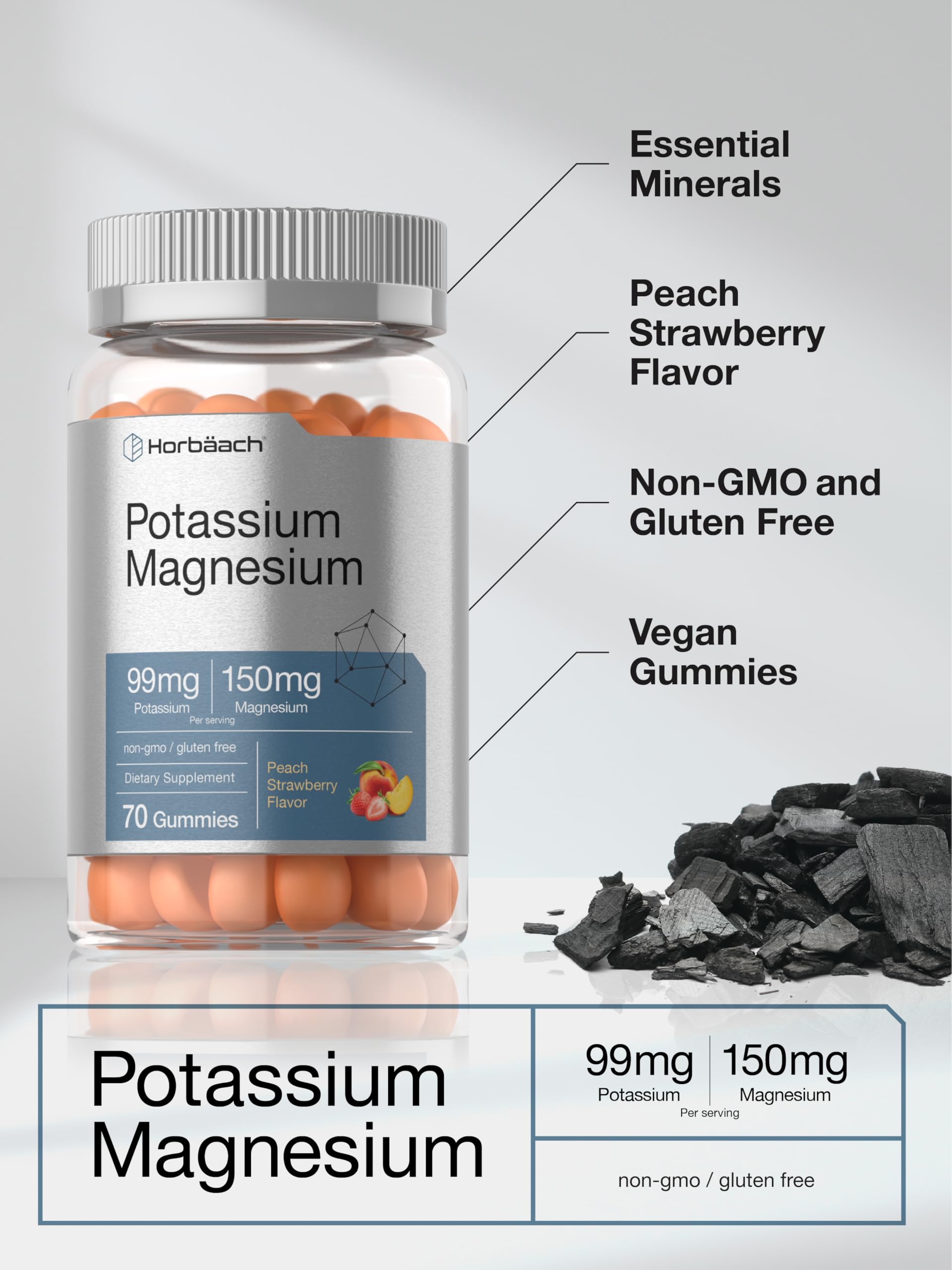 Horbäach Potassium & Magnesium Gummies showing serving size