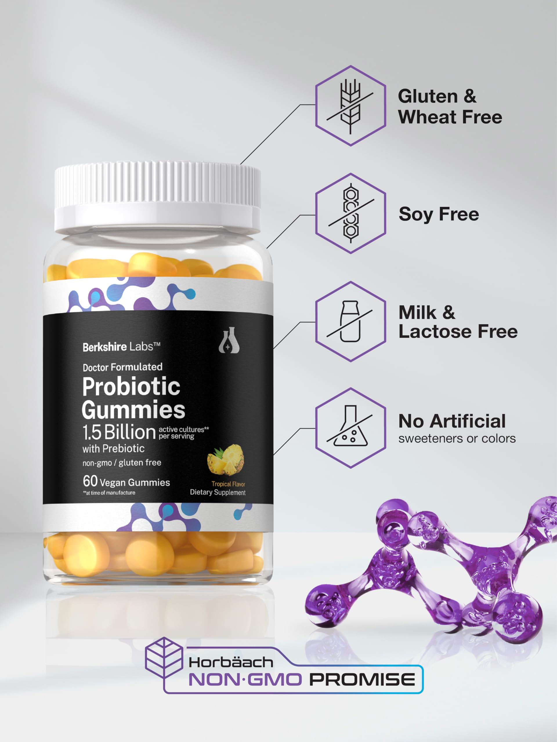 Horbäach Probiotic Gummies 200g tropical flavour gummy close-up