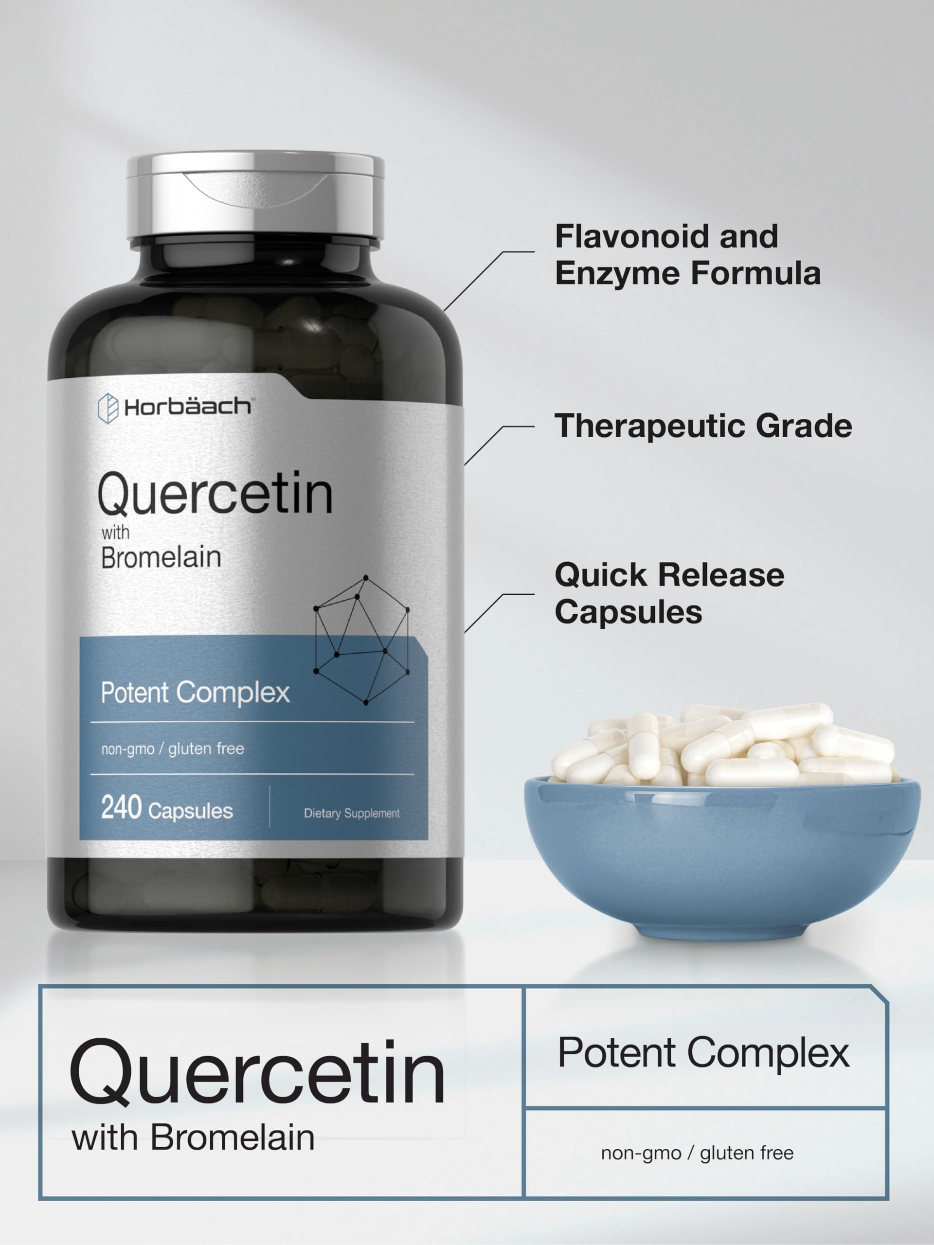 Horbäach Quercetin with Bromelain Capsules opened bottle