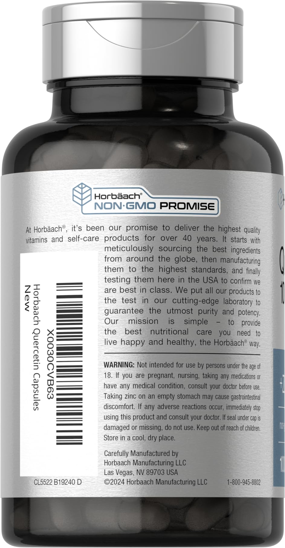 Horbäach Quercetin & Zinc 1000mg supplement capsules in bottle