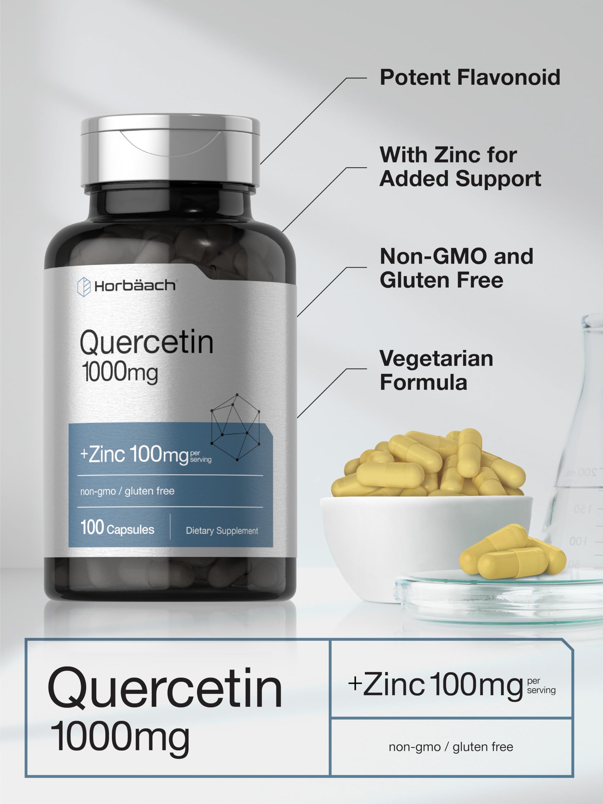 Horbäach Quercetin & Zinc 1000mg supplement label close-up