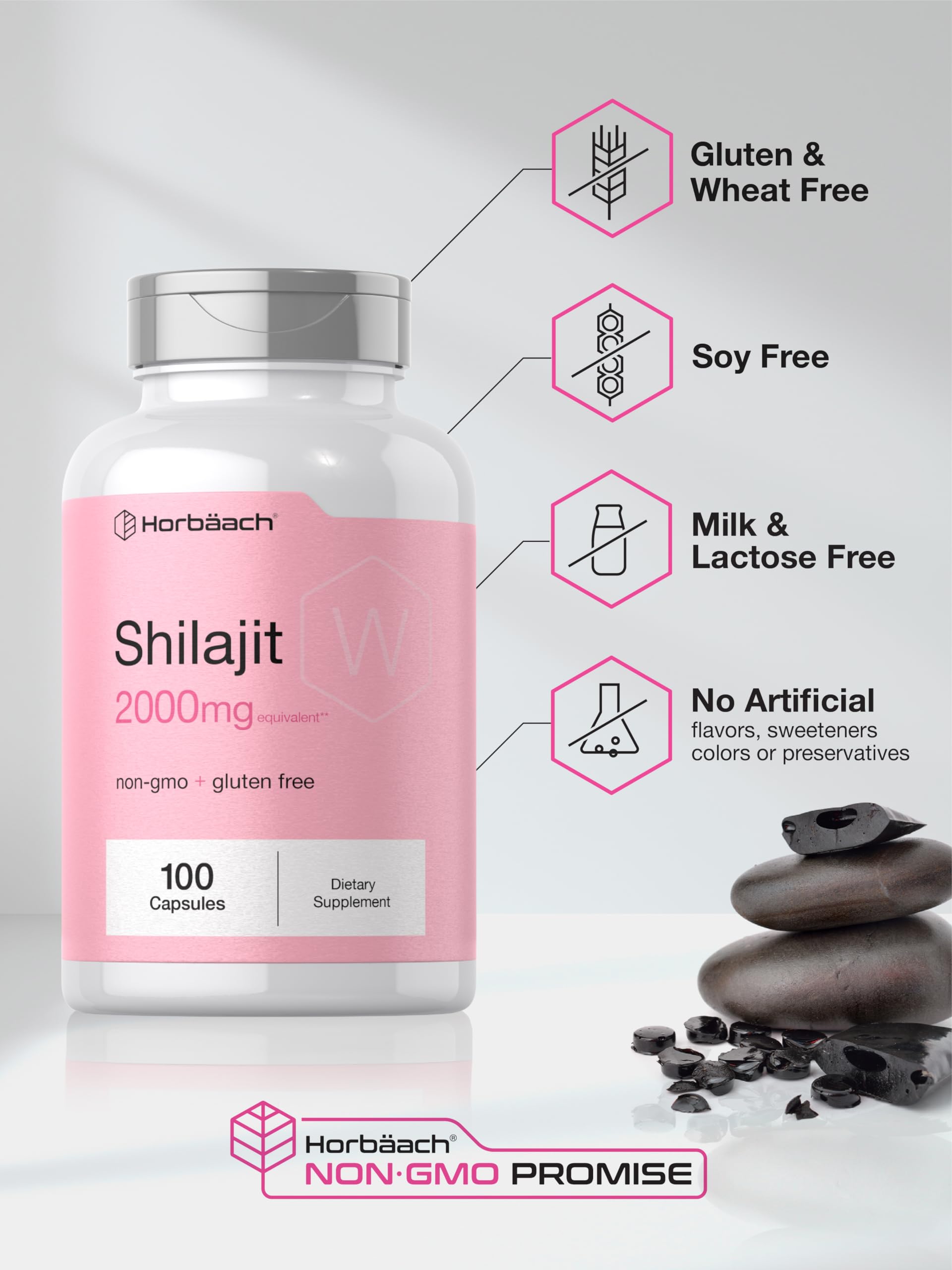 Horbäach Shilajit Capsules on a wooden table