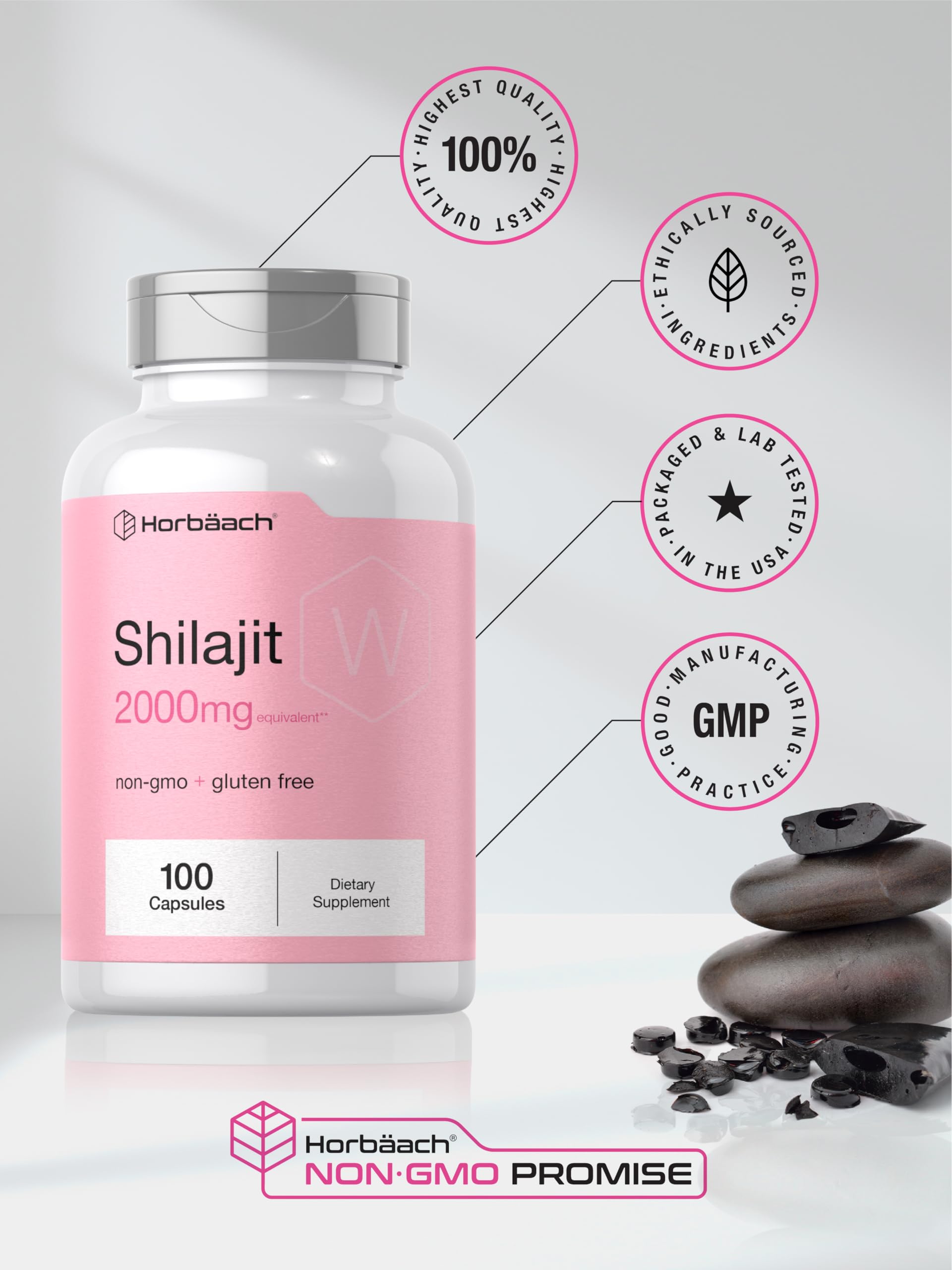 Horbäach Shilajit Capsules with a measuring spoon