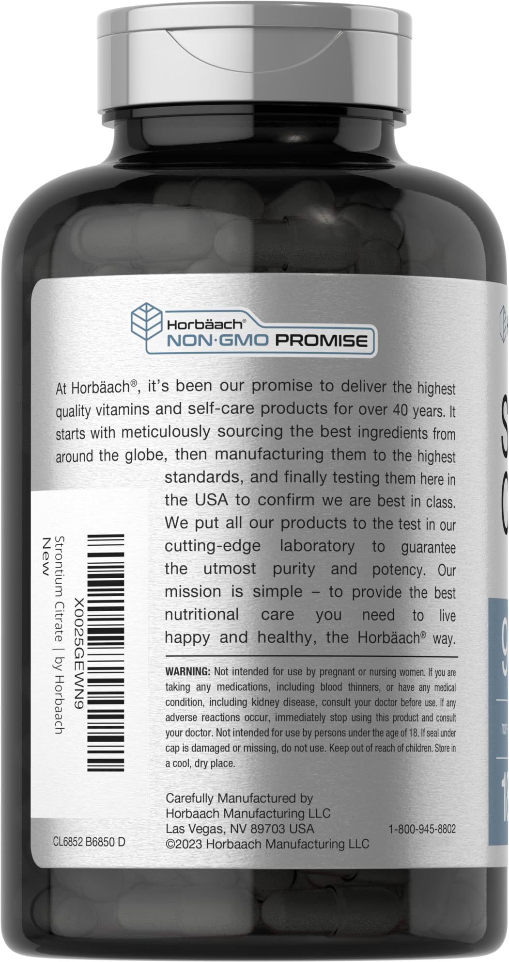 Horbäach Strontium Citrate 940mg supplement capsules close-up