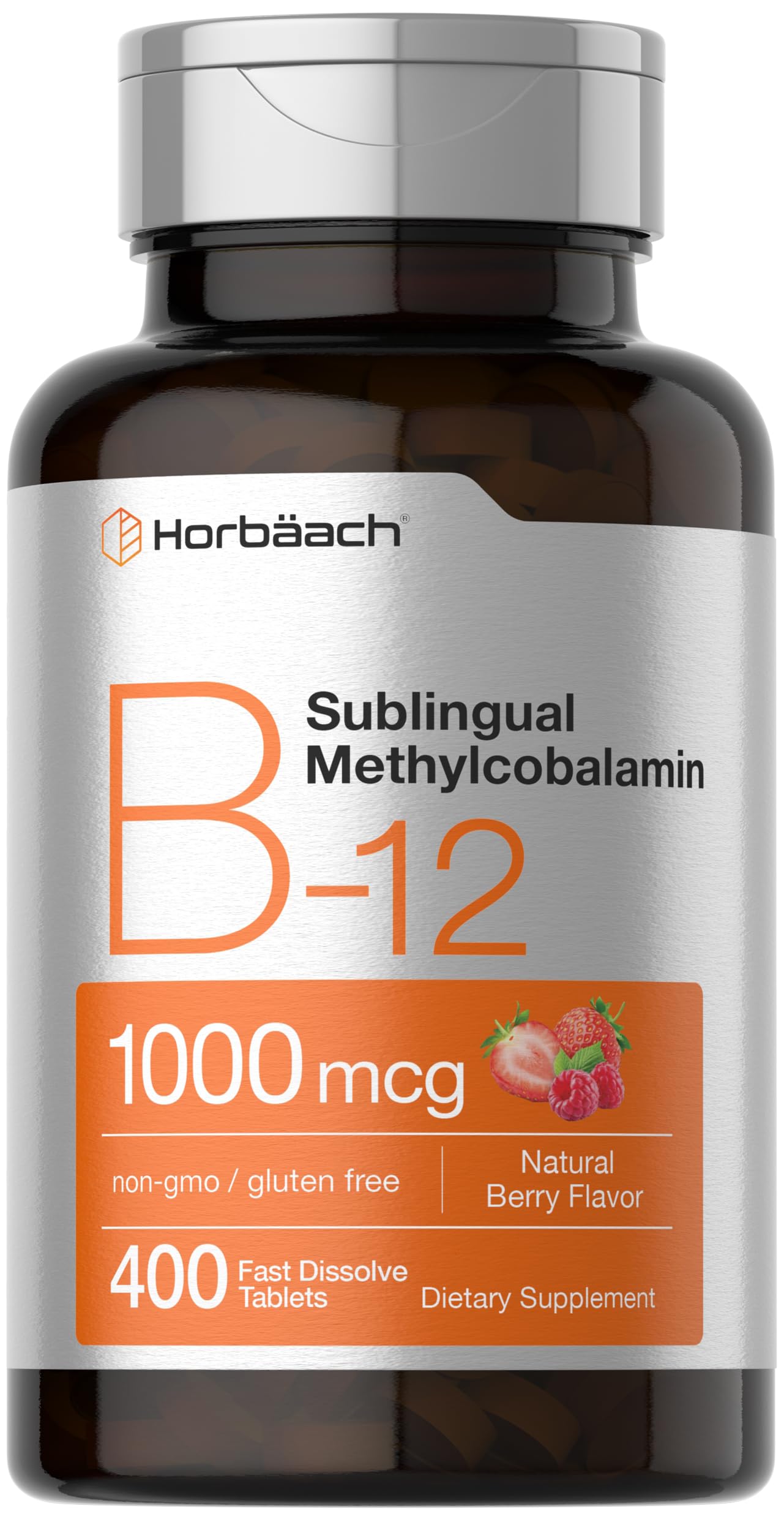 Horbäach Sublingual B-12 1000 mcg supplement front view