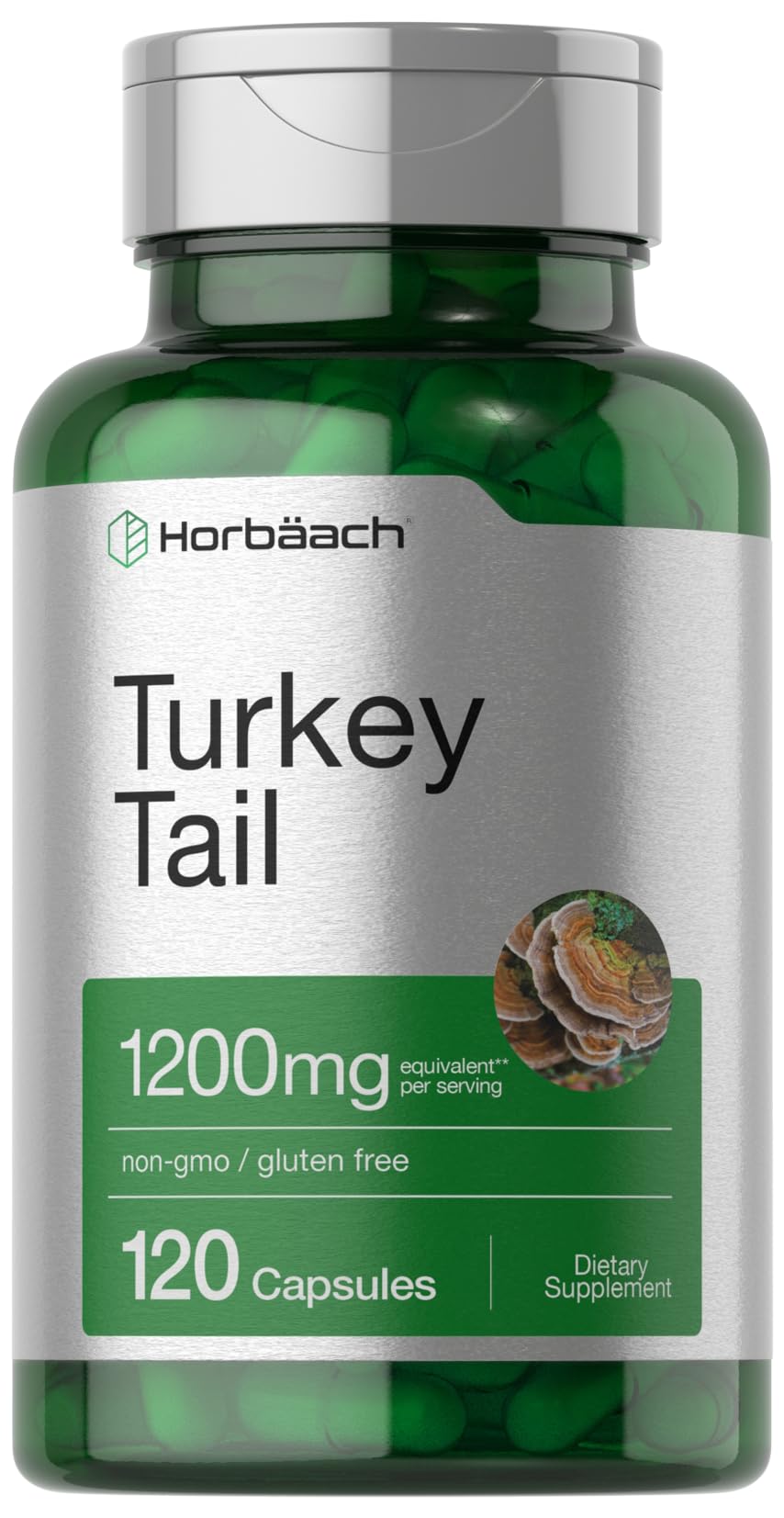 Horbäach Turkey Tail Mushroom Capsules front view with packaging