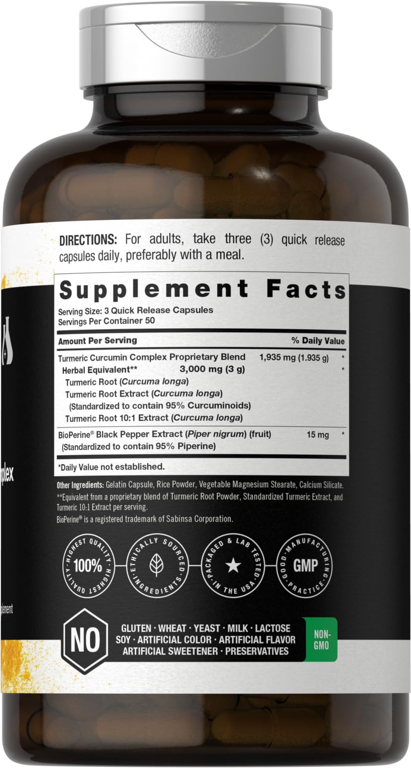Horbäach Turmeric Curcumin Complex 168g back view with ingredients