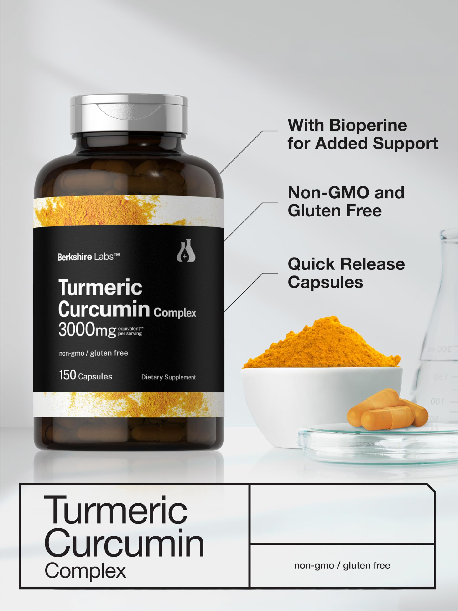 Horbäach Turmeric Curcumin Complex 168g capsules on a table