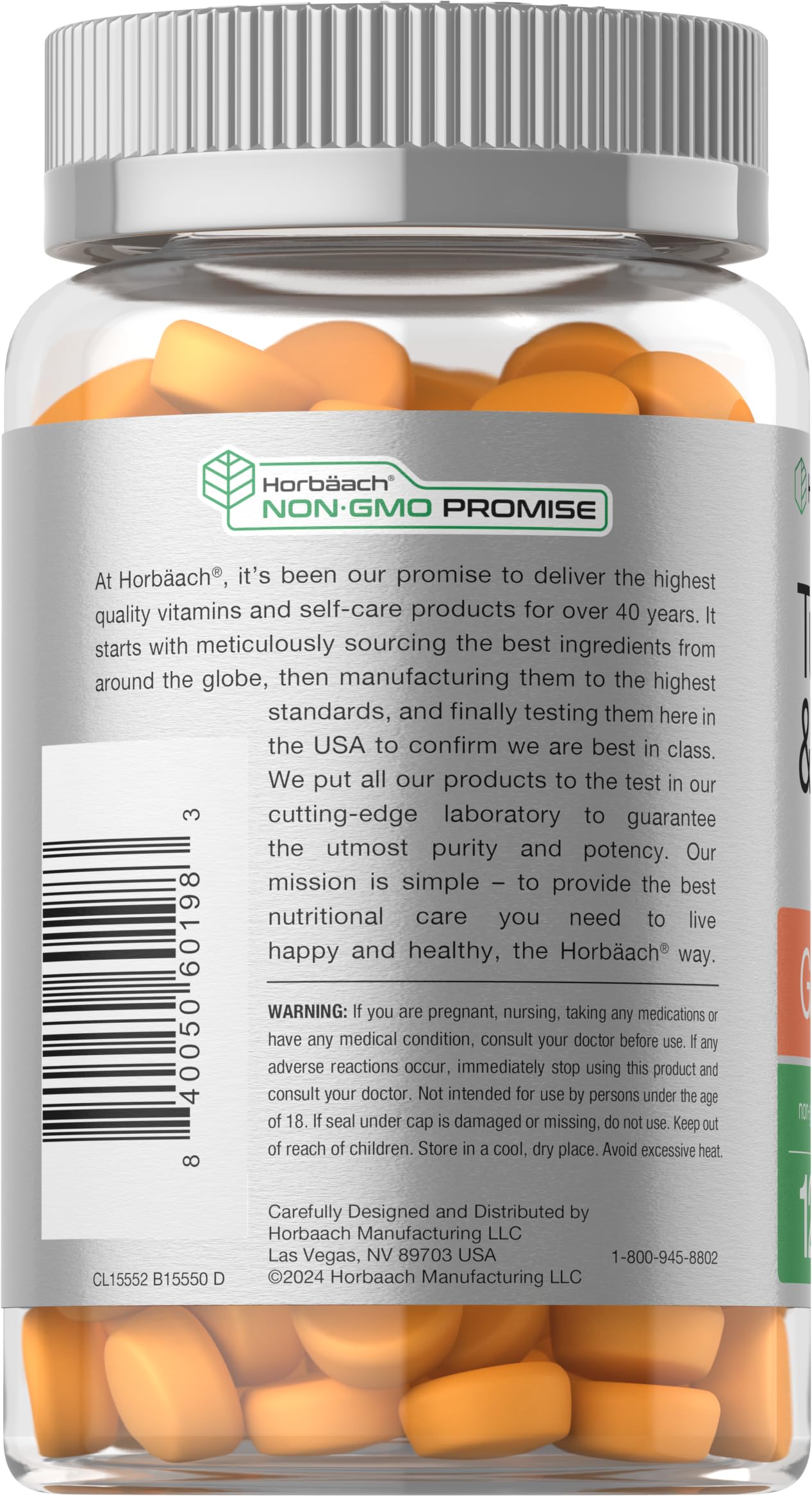 Horbäach Turmeric + Ginger Gummies ingredients list on packaging