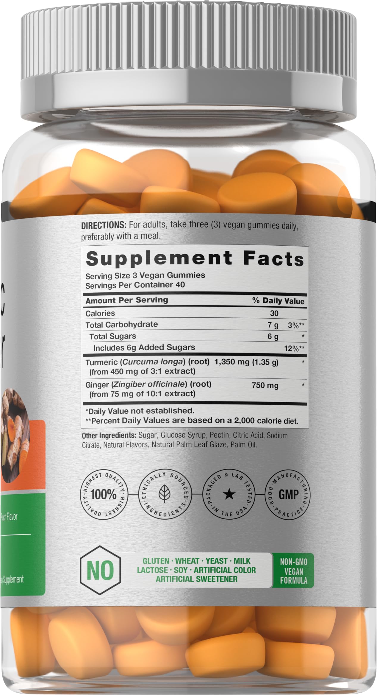 Horbäach Turmeric + Ginger Gummies peach flavour close-up
