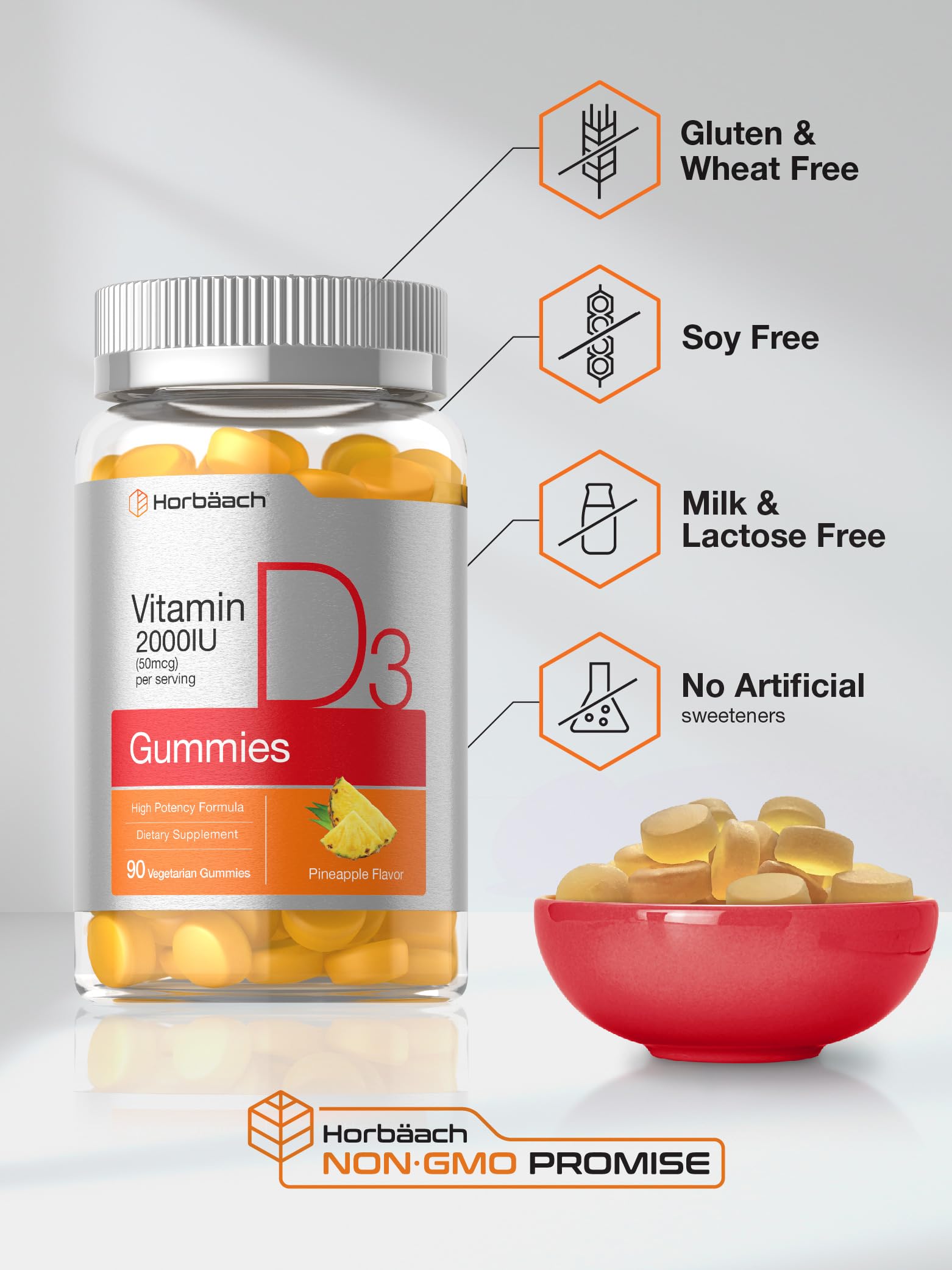 Horbäach Vitamin D3 Gummies with a measuring spoon