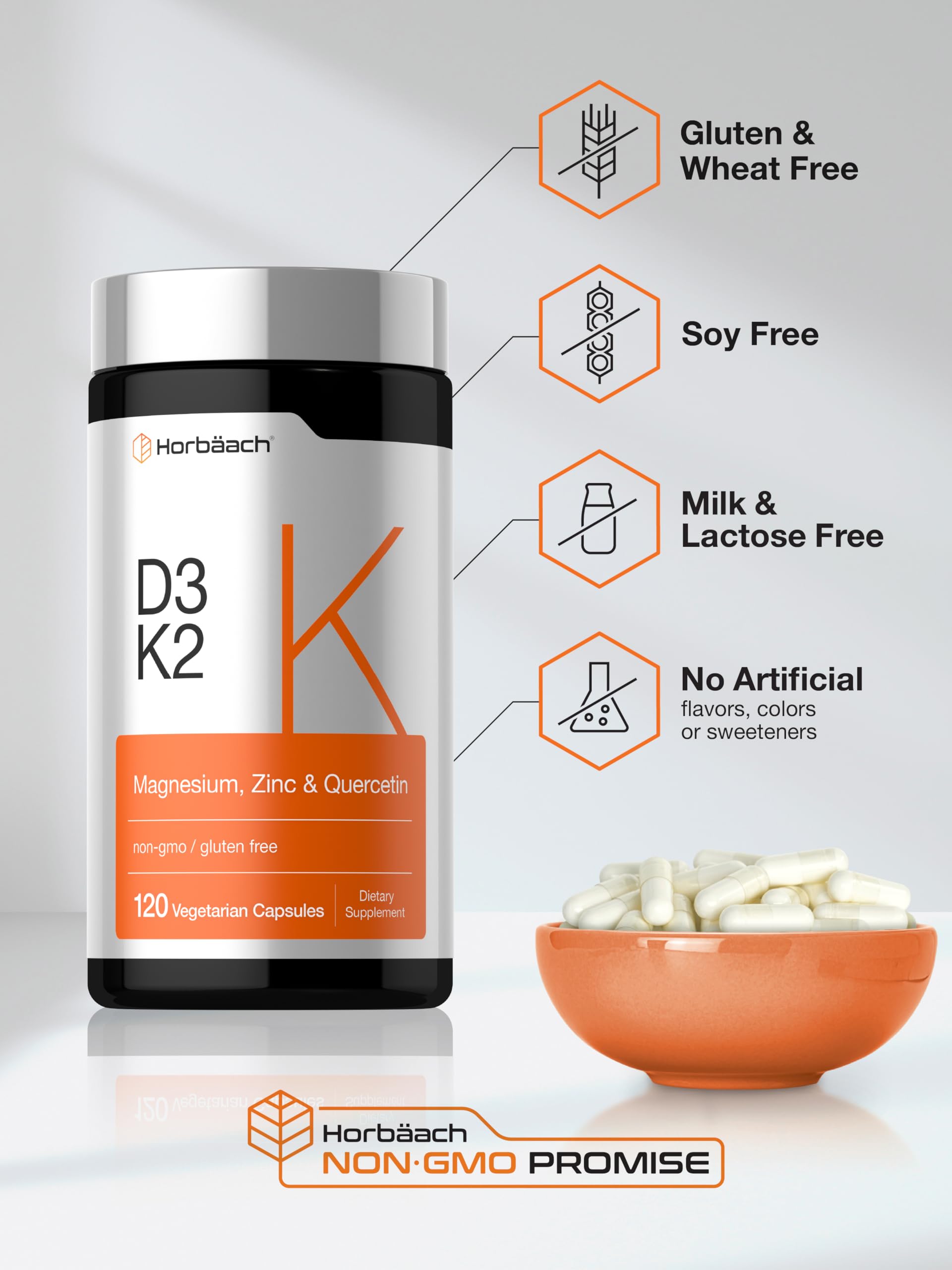 Horbäach Vitamin D3 + K2 Complex 125mcg + 100mcg capsules opened