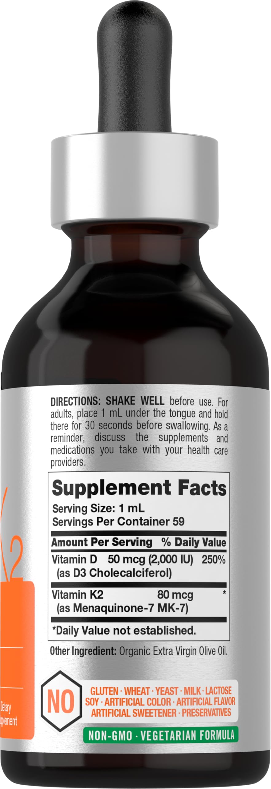 Horbäach Vitamin D3 & K2 liquid supplement back label
