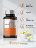 Horbäach Vitamin D3 Softgels displayed on a kitchen counter