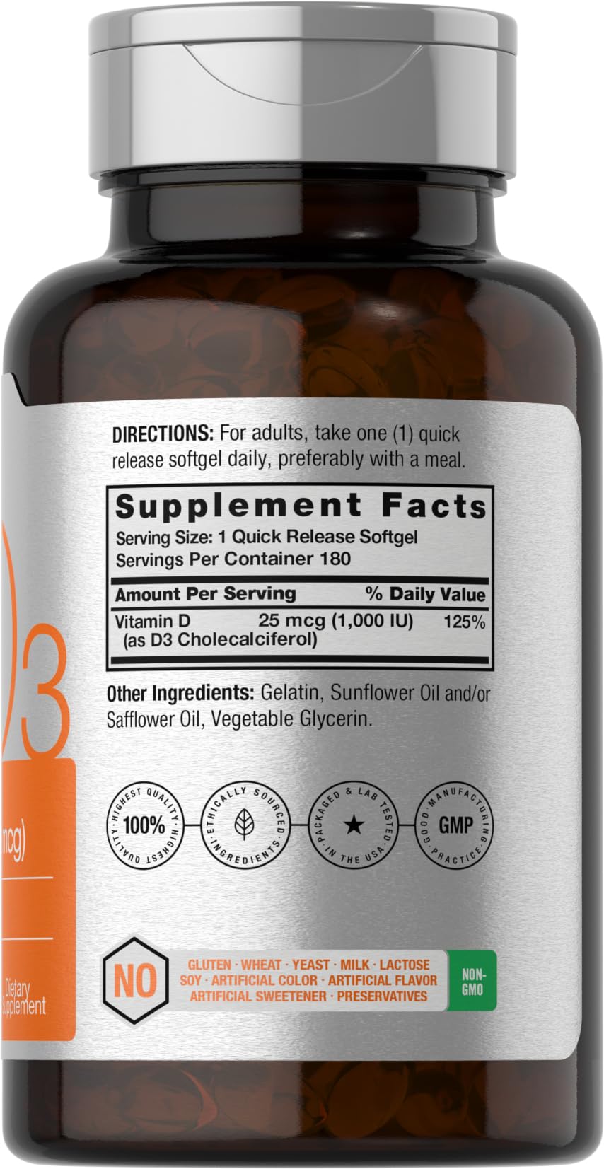 Horbäach Vitamin D3 Softgels side view showing softgel size