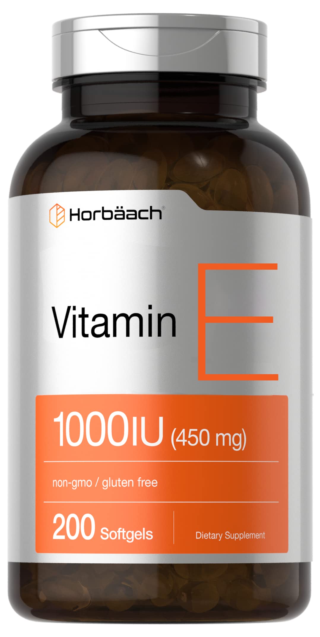 Horbäach Vitamin E 1000iu softgel bottle front view
