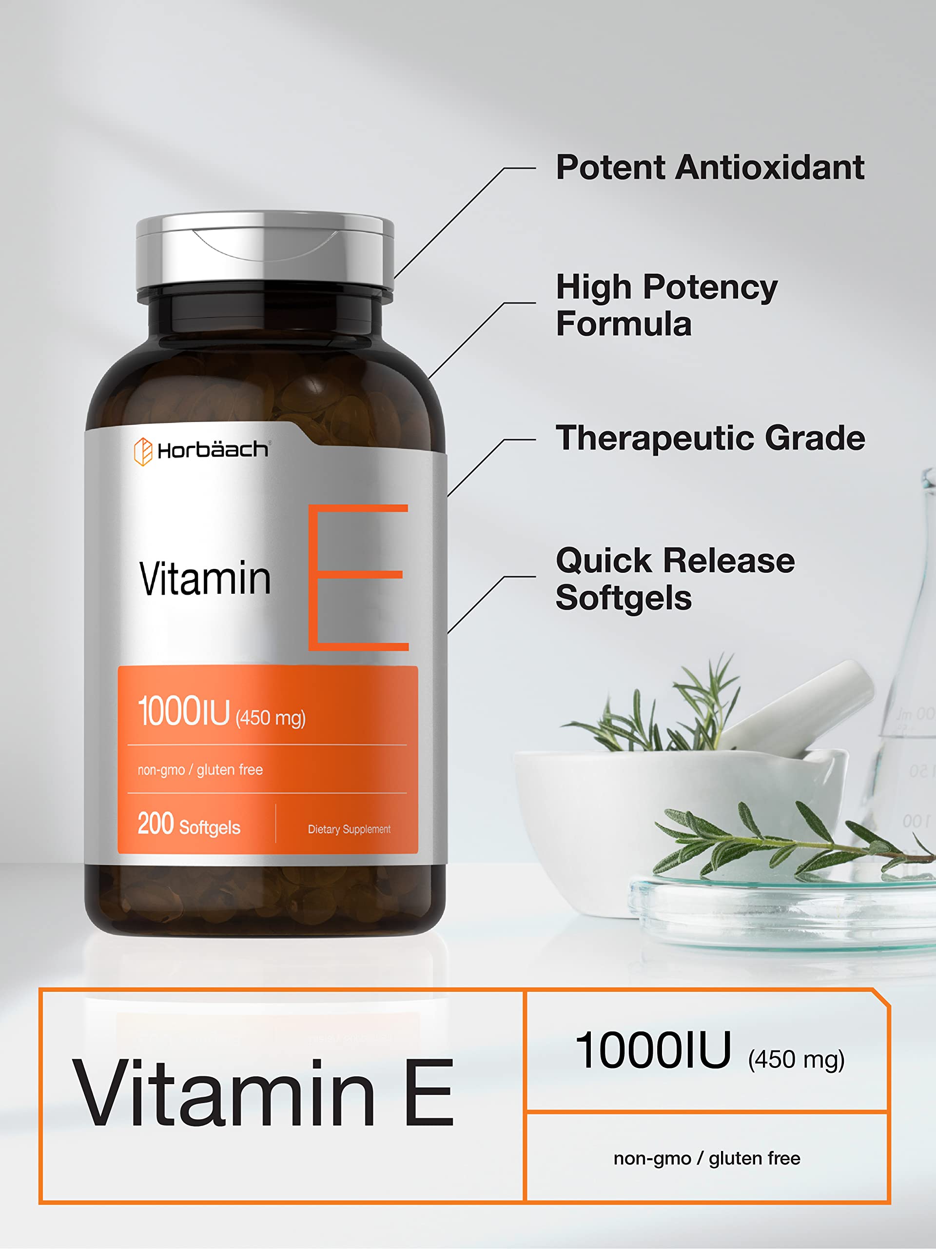 Horbäach Vitamin E 1000iu softgel side view showing capsule