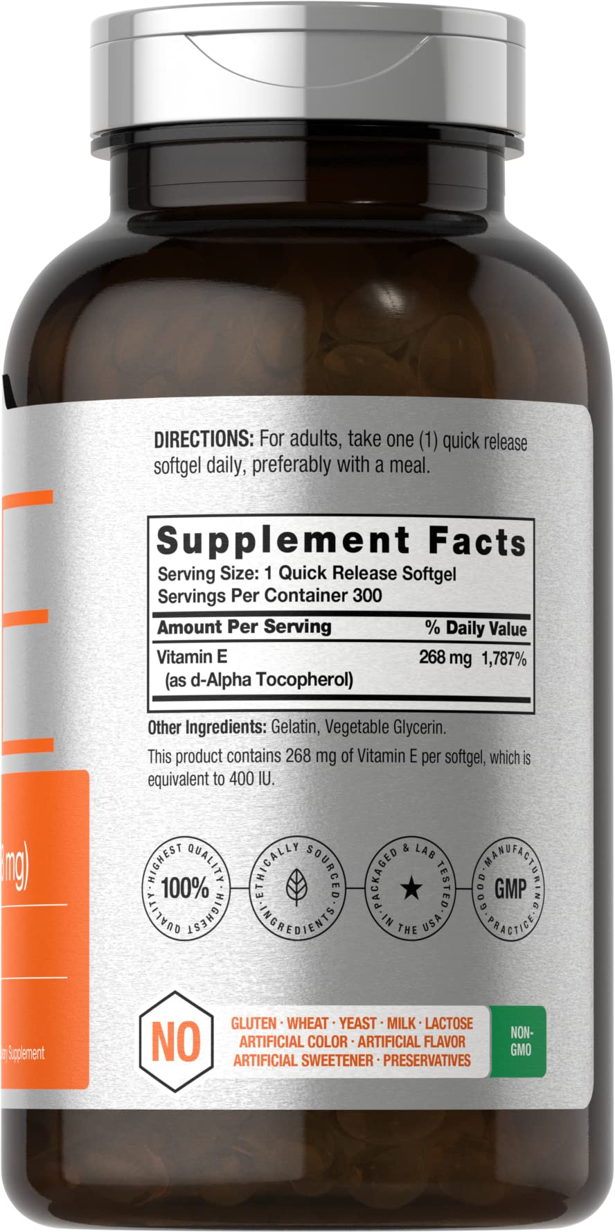 Horbäach Vitamin E 400 IU softgels side view