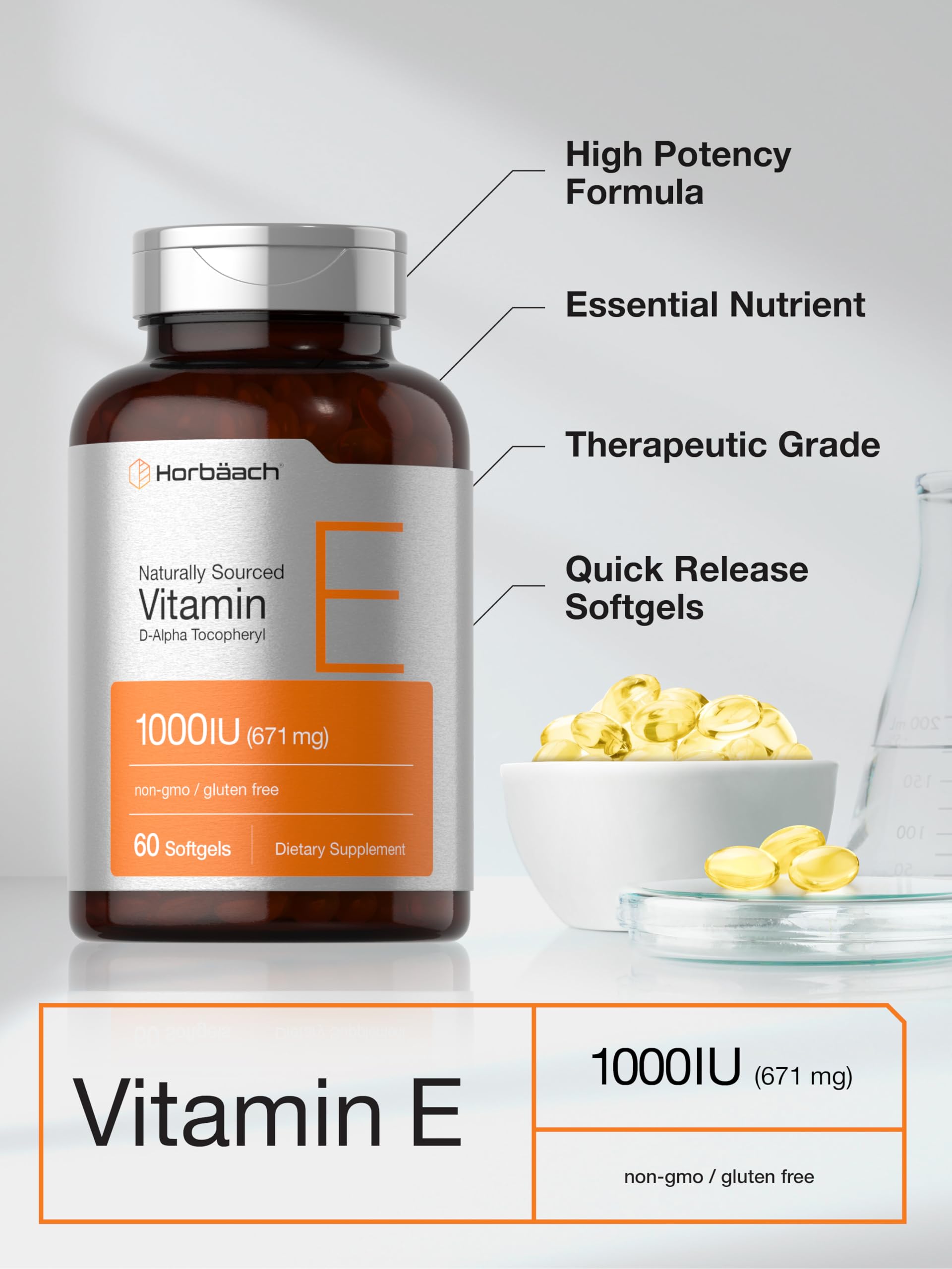 Horbäach Vitamin E Softgels 1000 IU back view