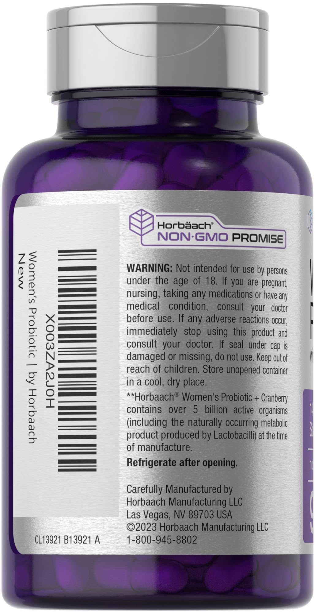 Horbäach Women's Probiotic with Cranberry packaging side view