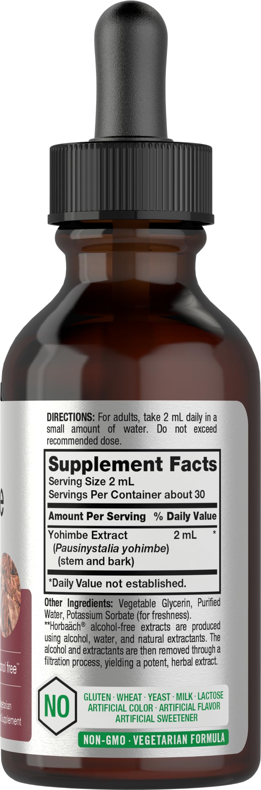 Horbäach Yohimbe Max 2300 liquid extract label close-up