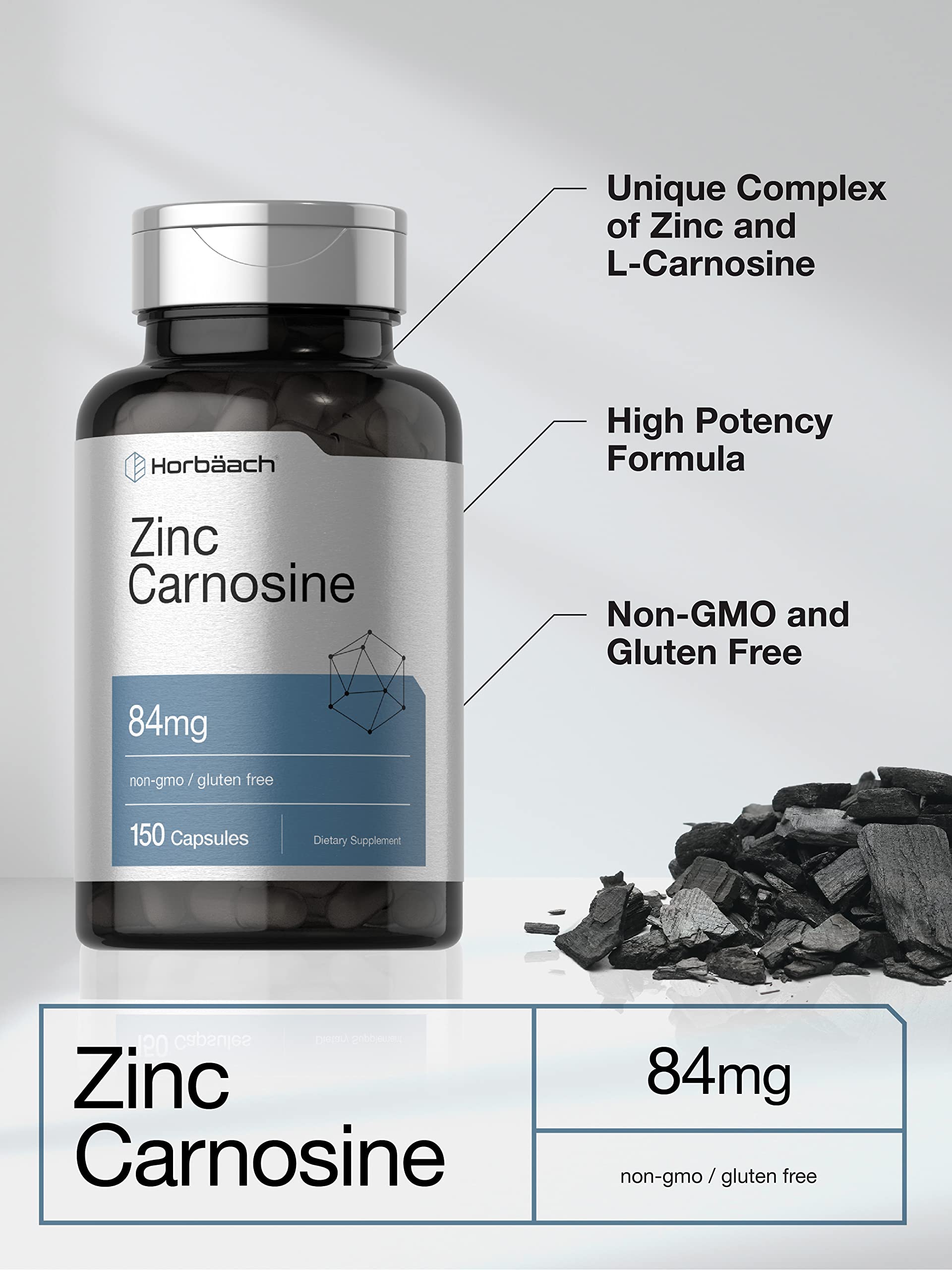 Horbäach Zinc Carnosine Supplement 84mg capsules in bottle