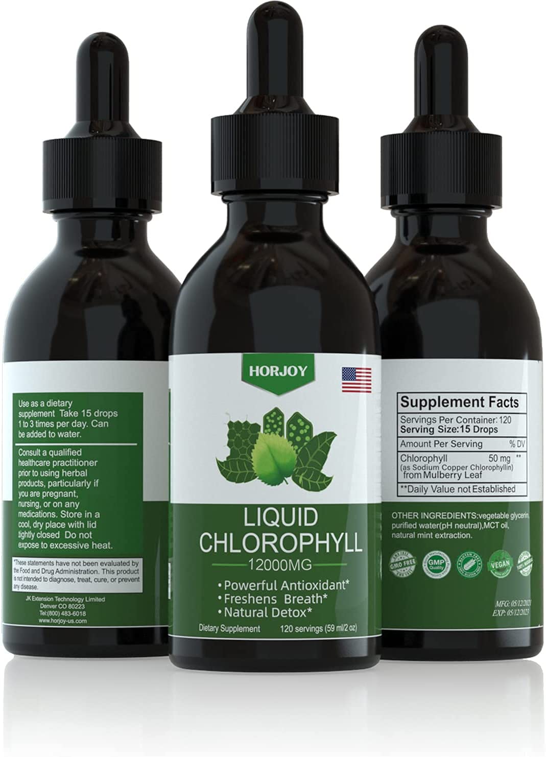 Horjoy Chlorophyll Drops bottle side view