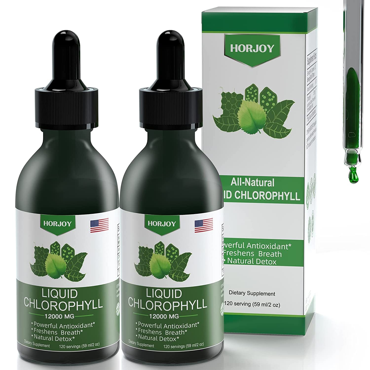 Horjoy Chlorophyll Drops front view with mint flavour