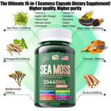 Horjoy SeaMoss capsules with natural ingredients background