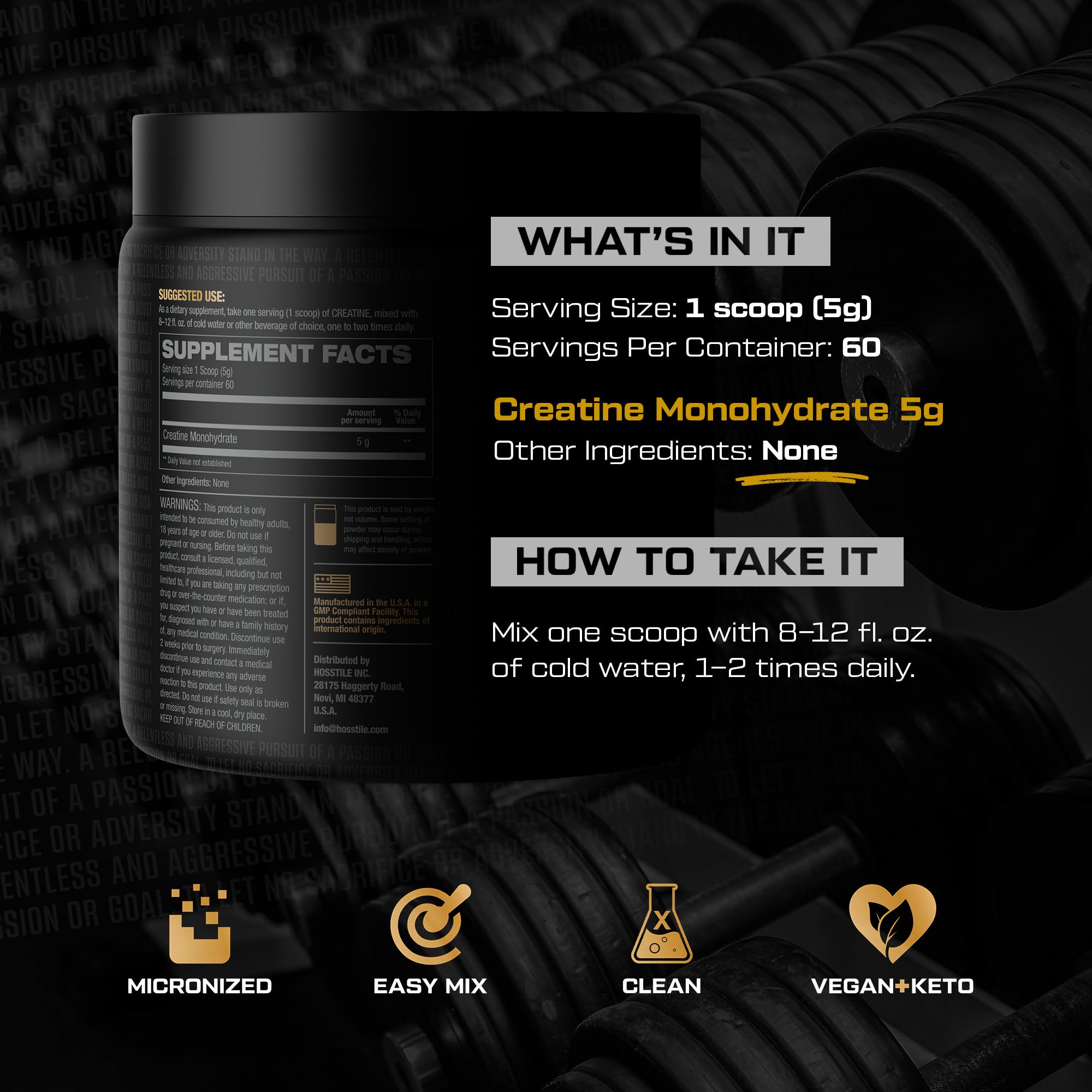 HOSSTILE Creatine Monohydrate Powder 300g back view