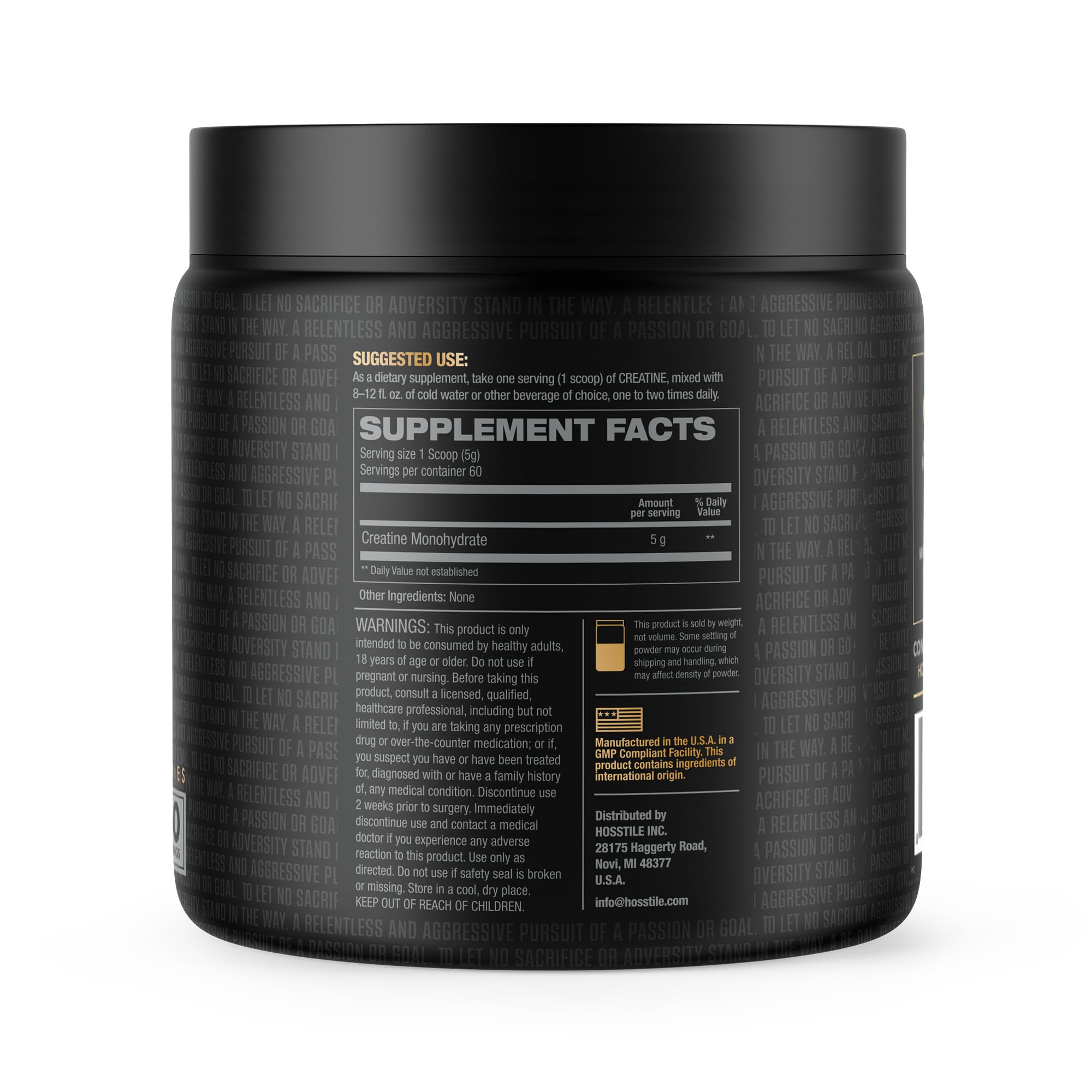 HOSSTILE Creatine Monohydrate Powder 300g side view