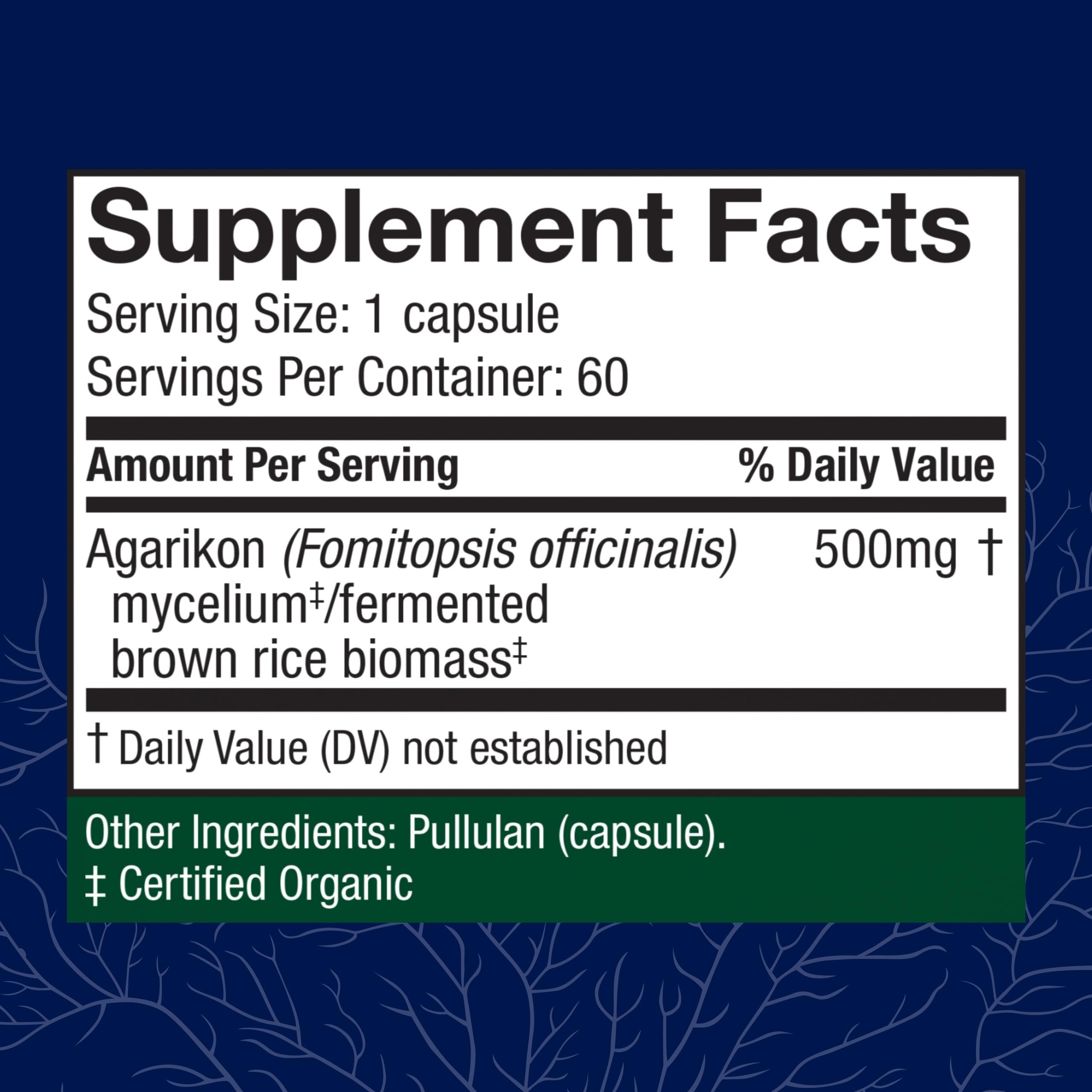 Host Defense Agarikon Mushroom Supplement side view with label