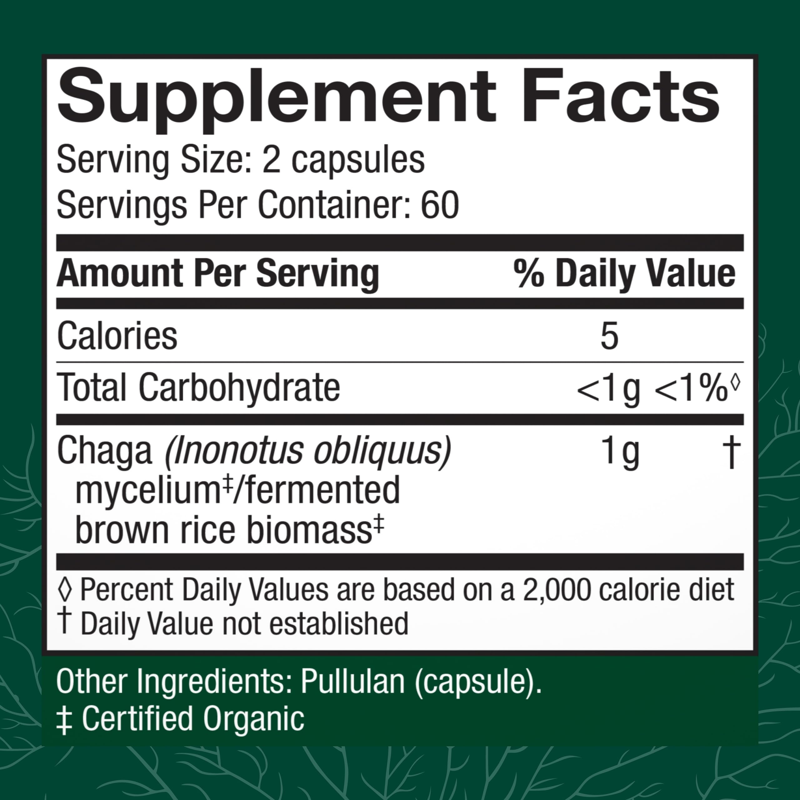 Host Defense Chaga Mushroom Capsules side view showing label