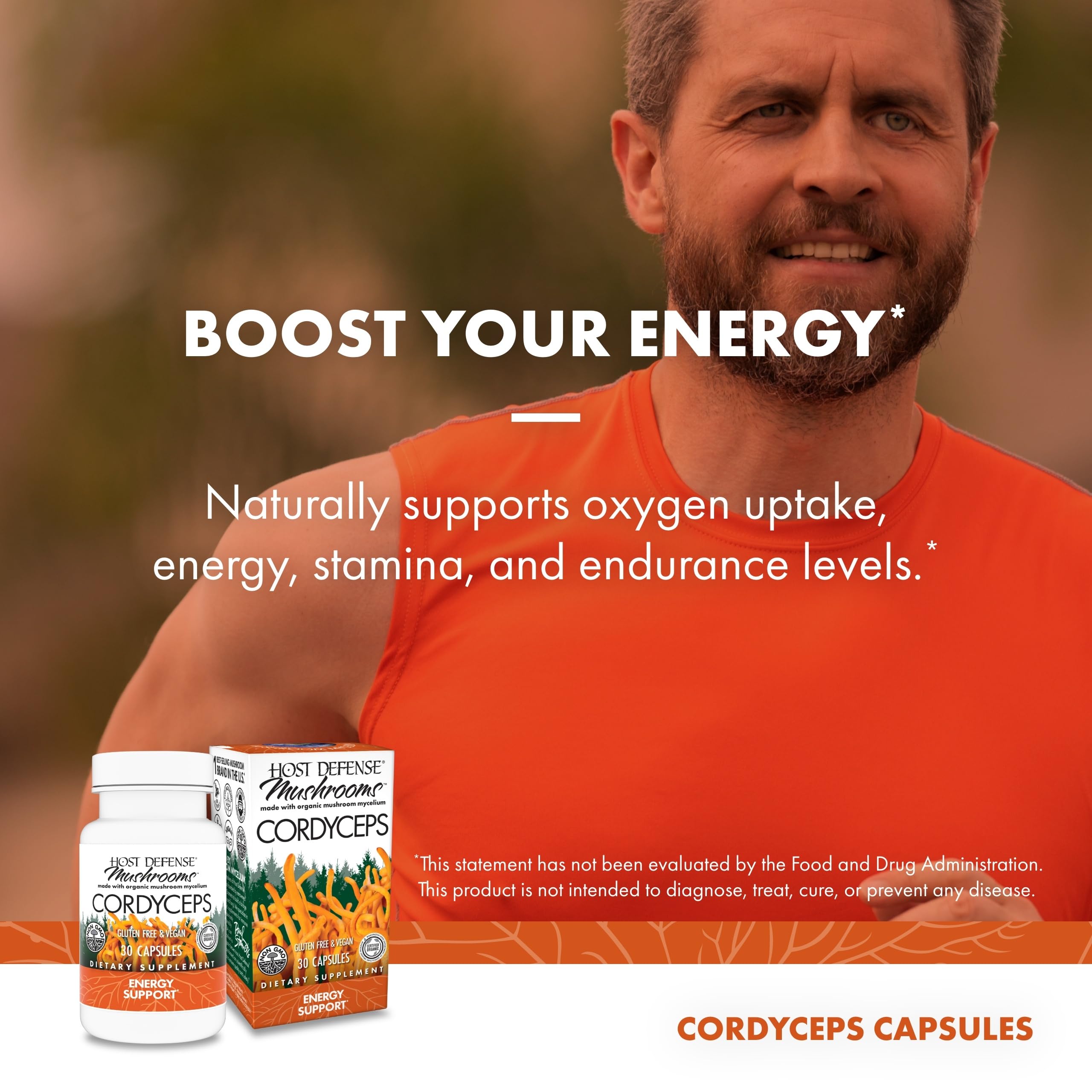 Host Defense Cordyceps Mushroom Capsules close-up of capsules