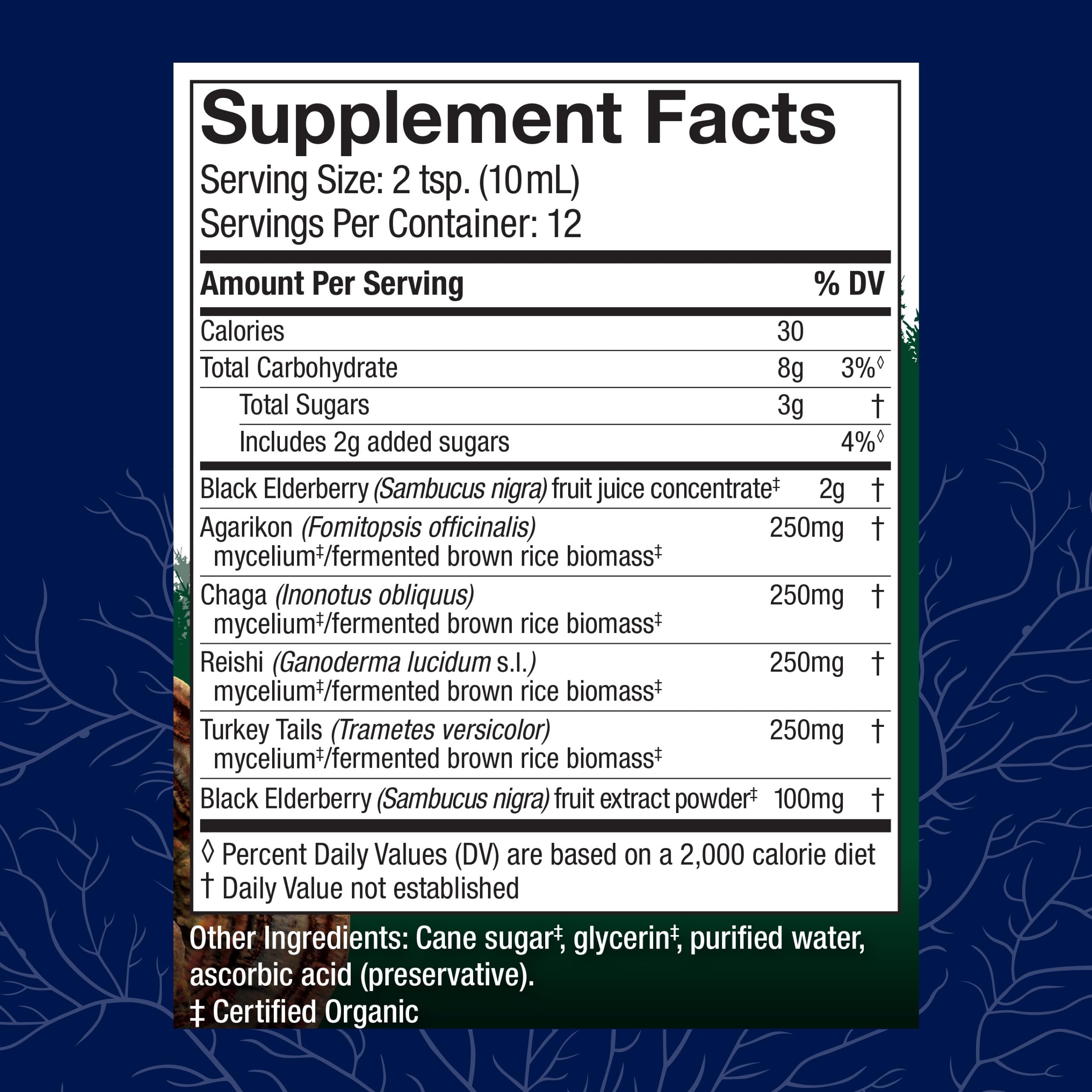 Host Defense Elderberry Mushroom Supplement 191g back view